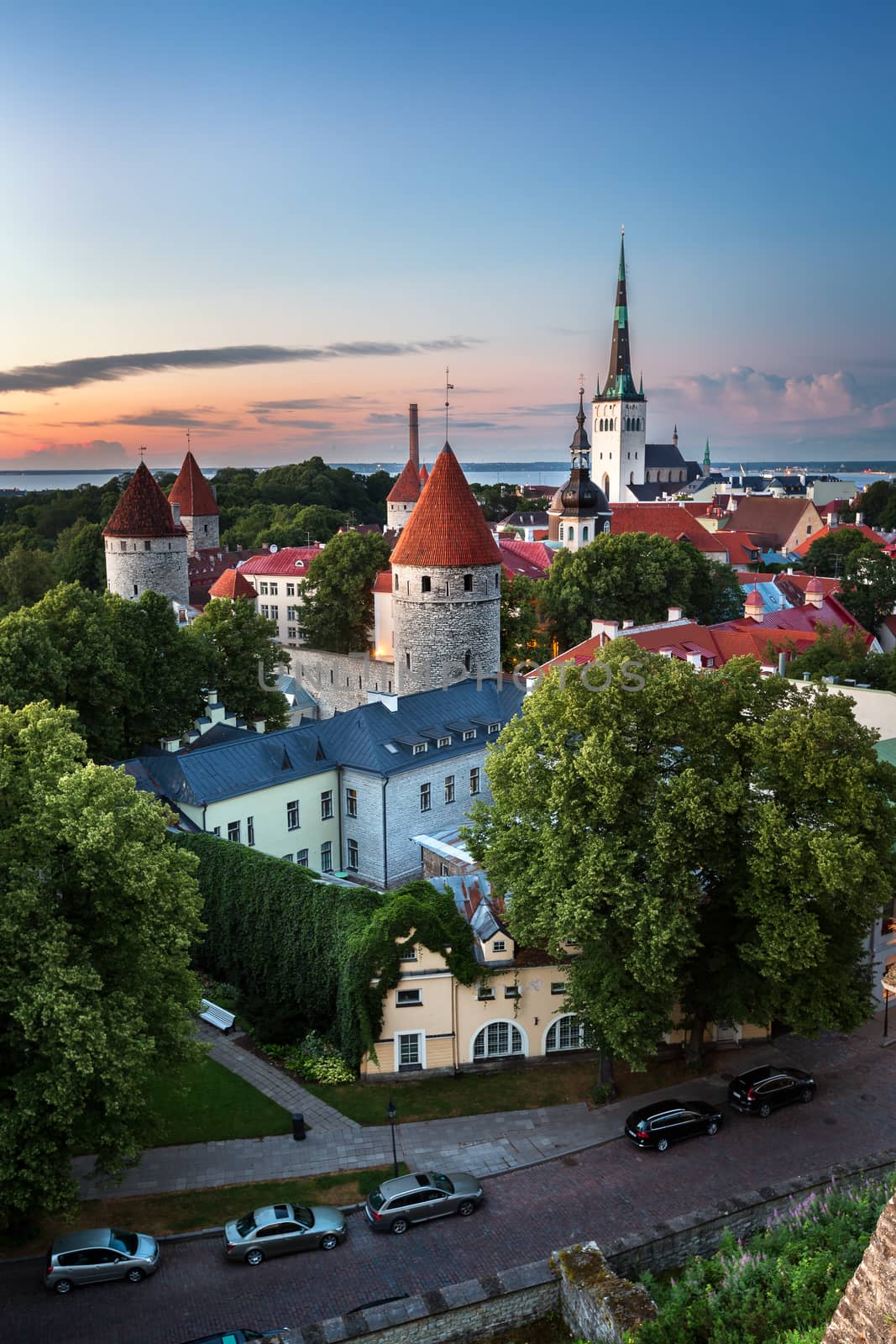 Aerial View of Tallinn Old Town from Toompea Hill in the Evening by anshar