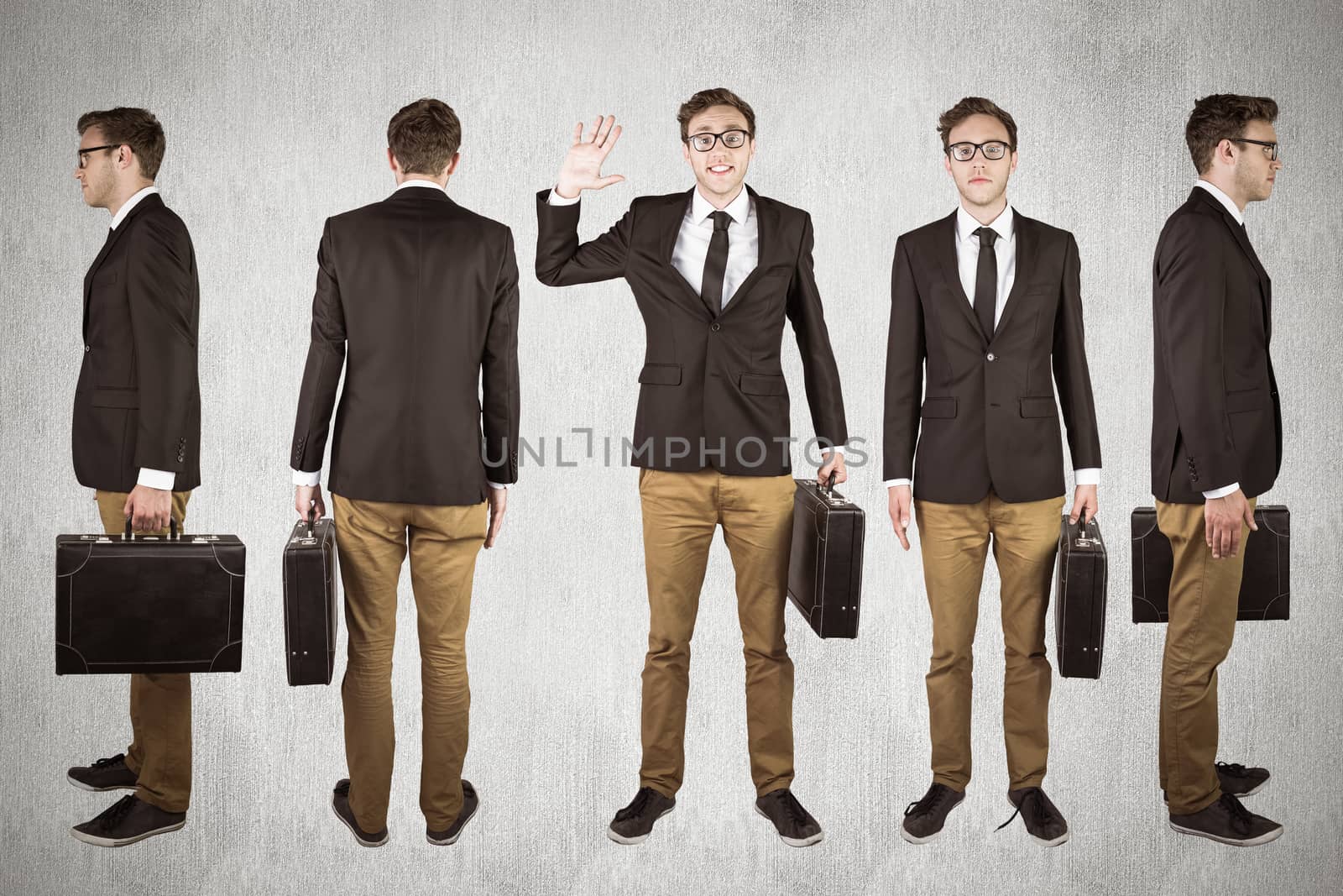 Nerdy businessman against white and grey background