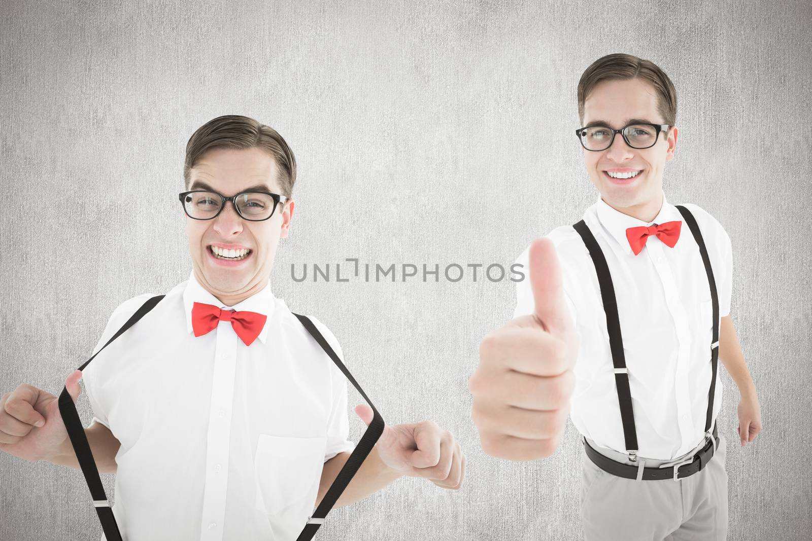 Nerd showing thumbs up against white and grey background