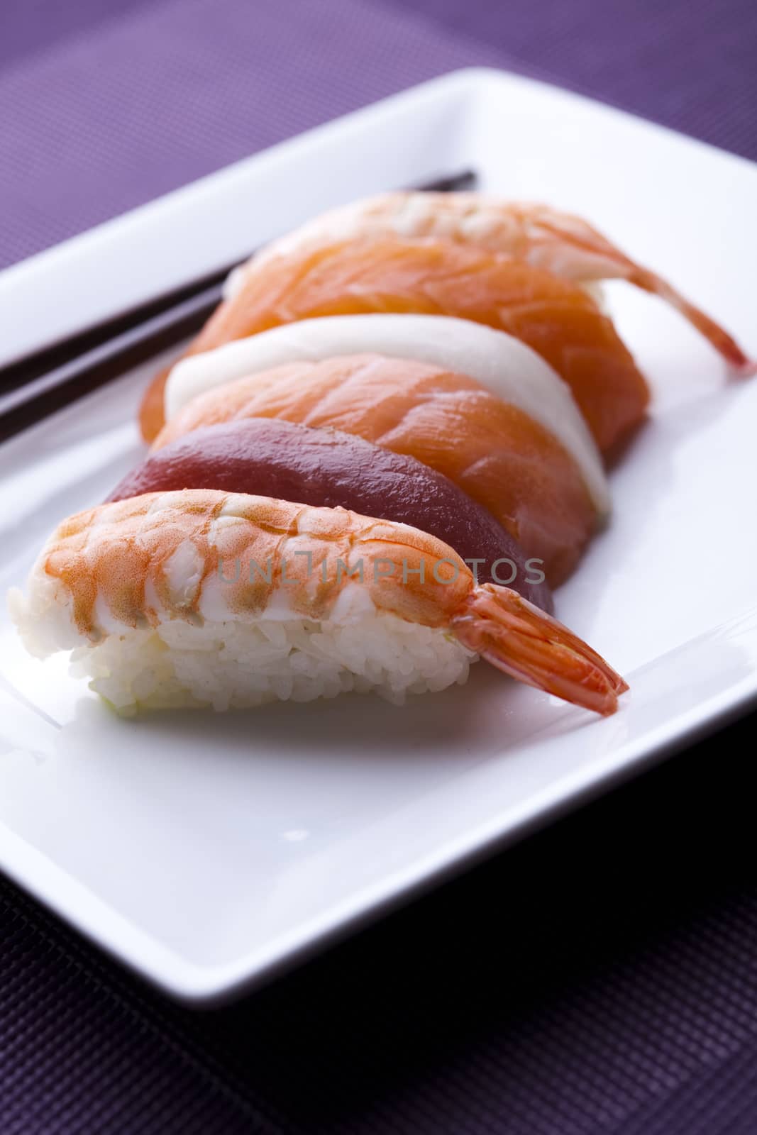 Collection of sushi, oriental cuisine colorful theme by JanPietruszka