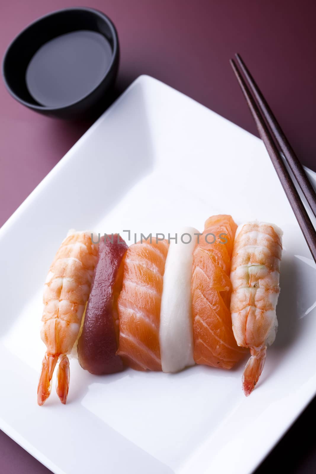 Collection of sushi, oriental cuisine colorful theme by JanPietruszka