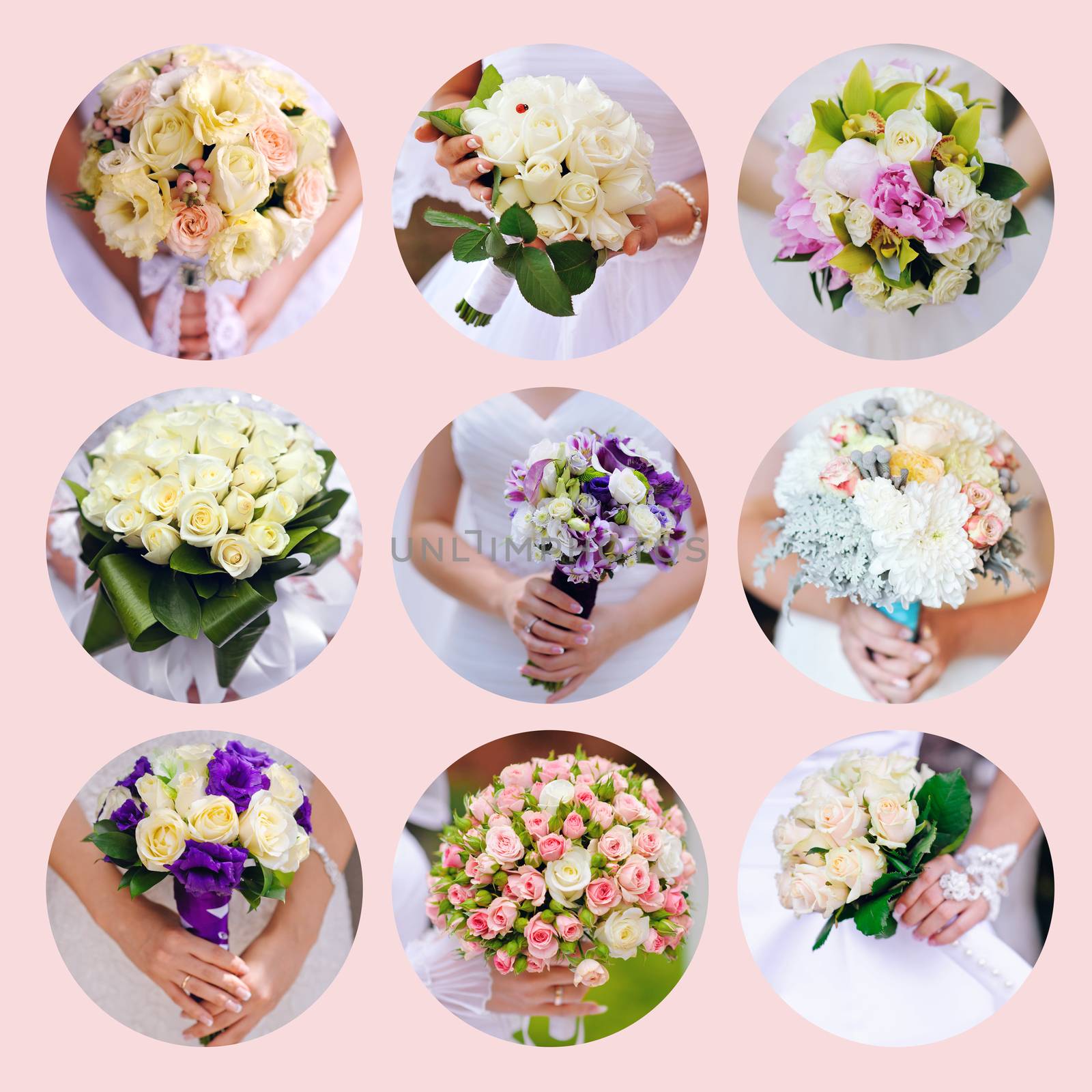 Collage of beautiful wedding bouquets. Nine photos by timonko