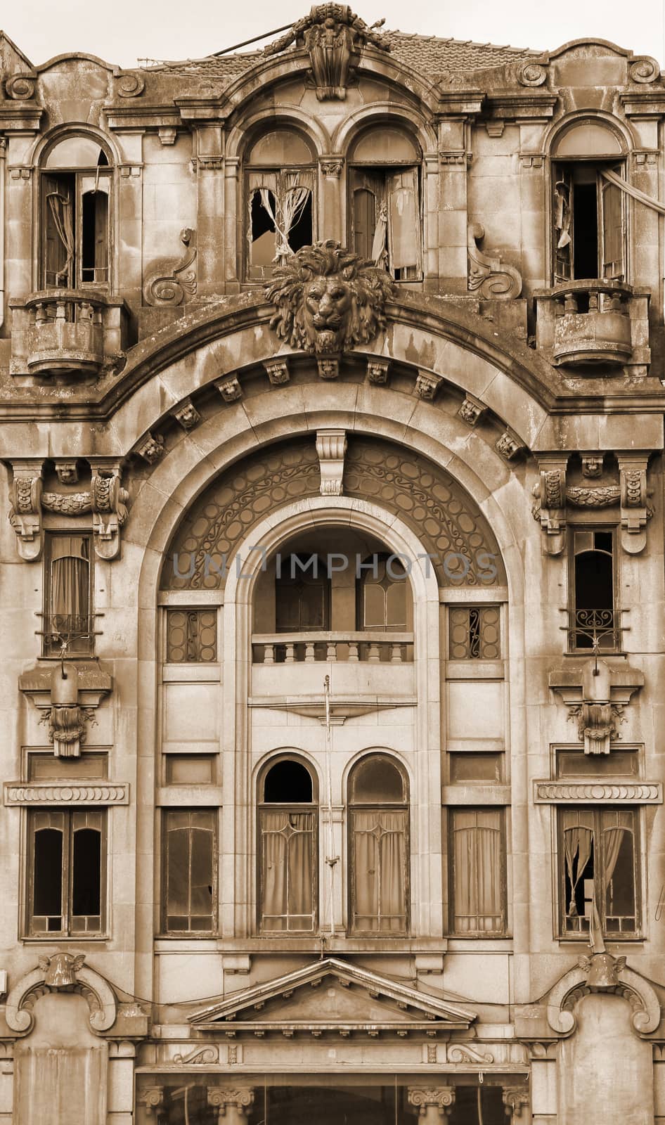 Portugal. Porto city. Old house. In Sepia toned. Retro style  by oxanatravel