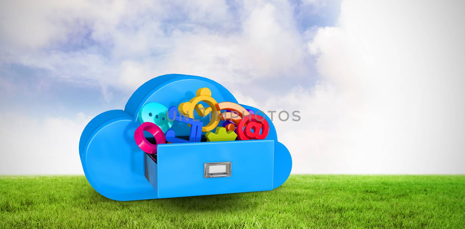 Cloud computing drawer against green field