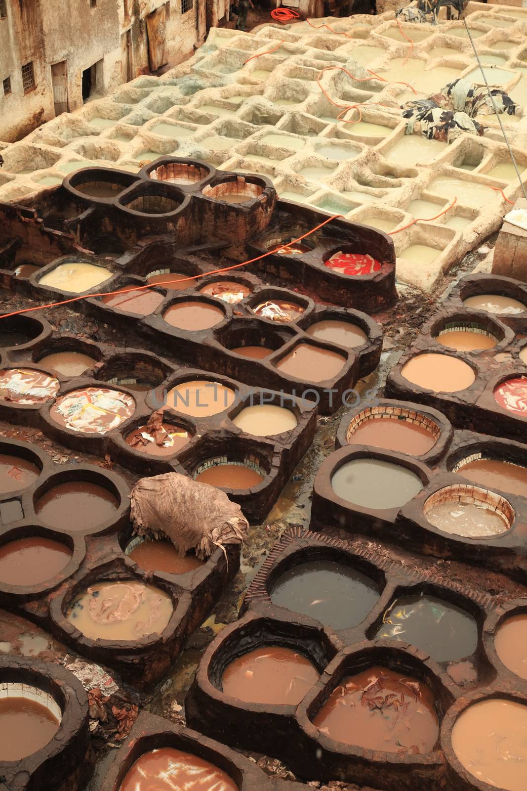 Fez Tannery in Morocco with Vats for Dying Leather