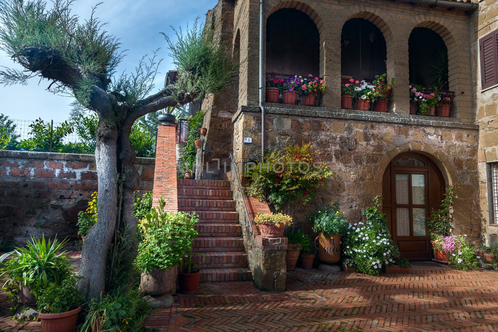 italian patio in old  village Pitigliano, Tuscany, Italy, Europe