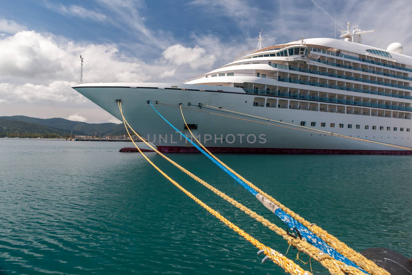Big cruise ship docked in the port