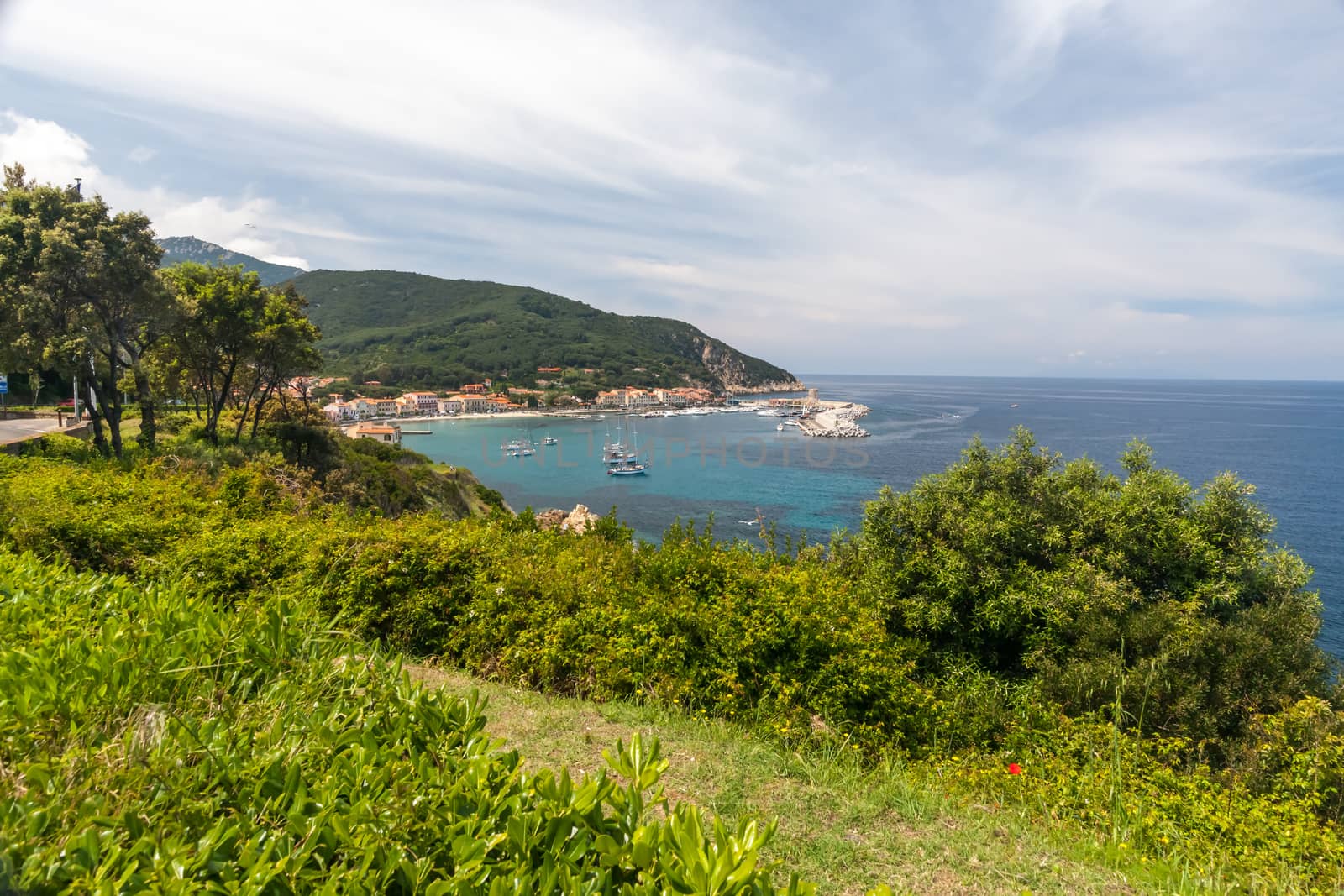 The village of Marciana Marina on Elba island. Coast in Tuscany, Italy