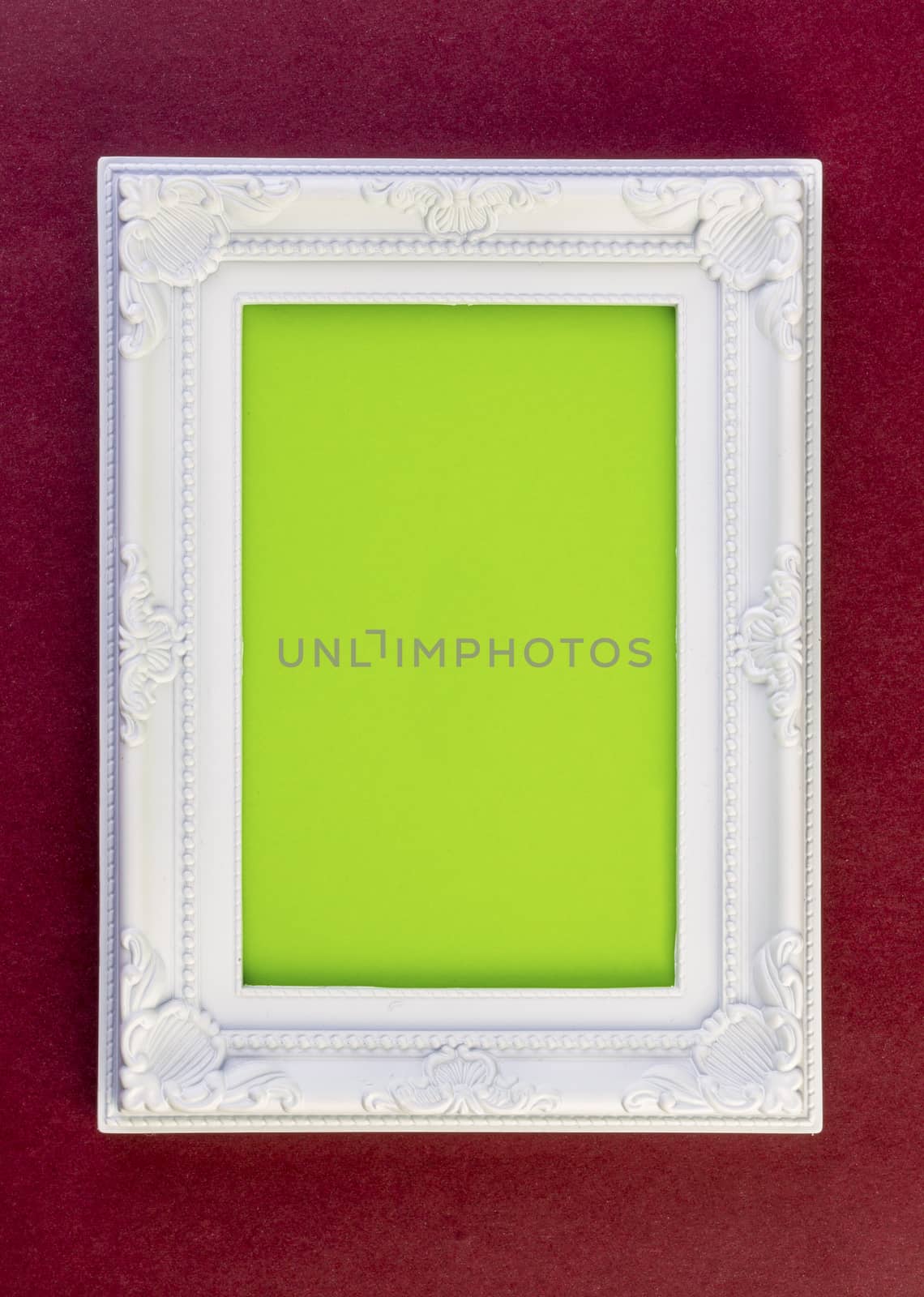White Frame on dark red with green for your copy