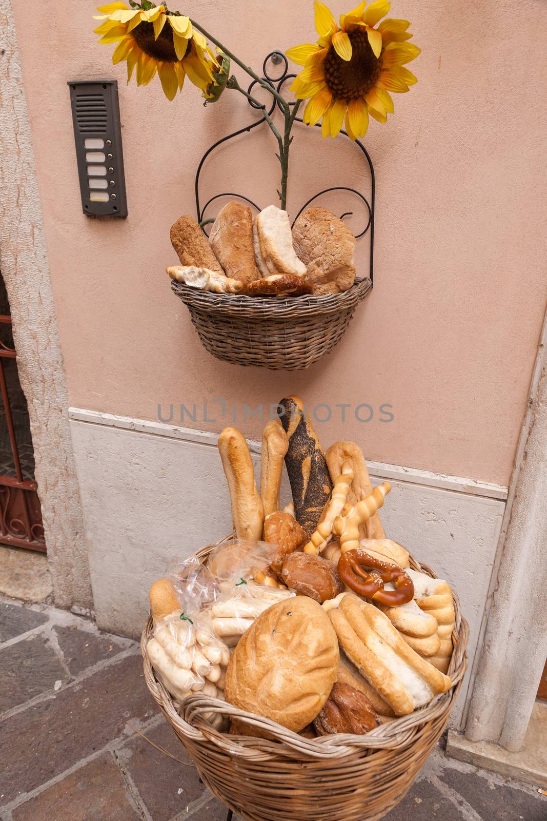 Cart of bread in the streets of old town. Italy
