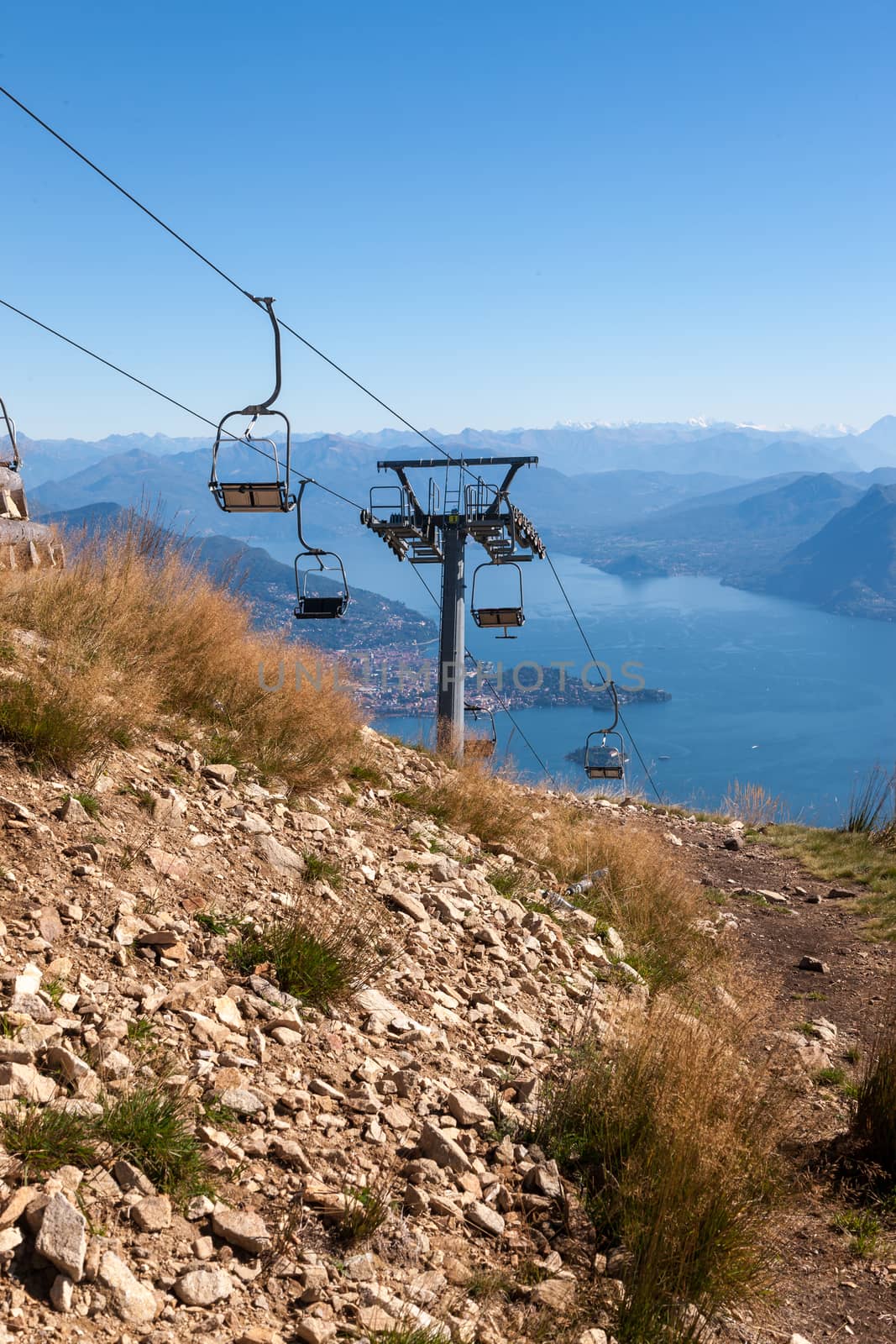 View of coastline of  Lago Maggiore, Italy