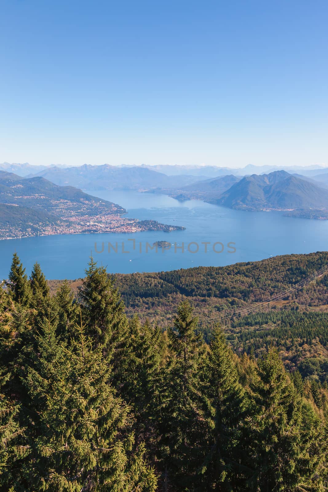 View of coastline of  Lago Maggiore, Italy