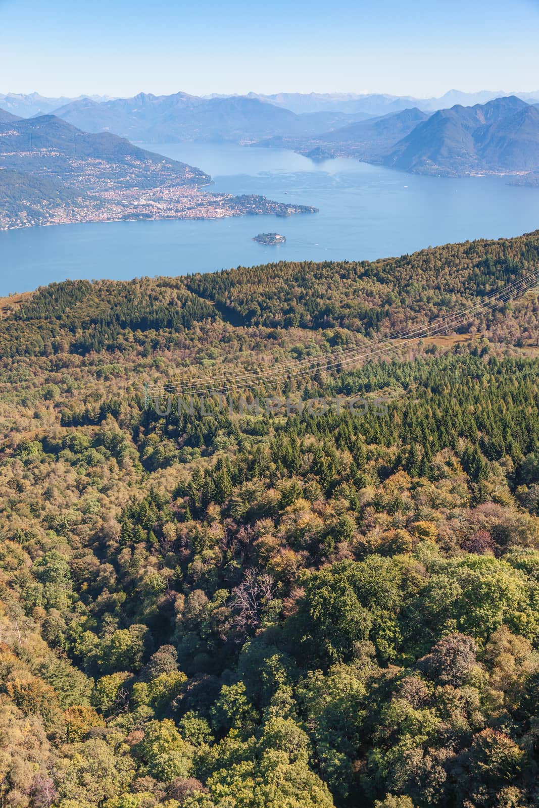 View of coastline of  Lago Maggiore, Italy