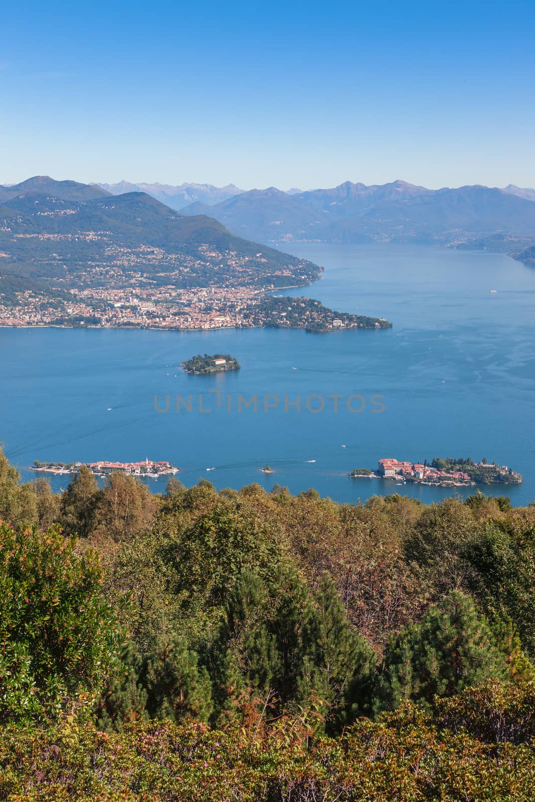 View of coastline of  Lago Maggiore, Italy