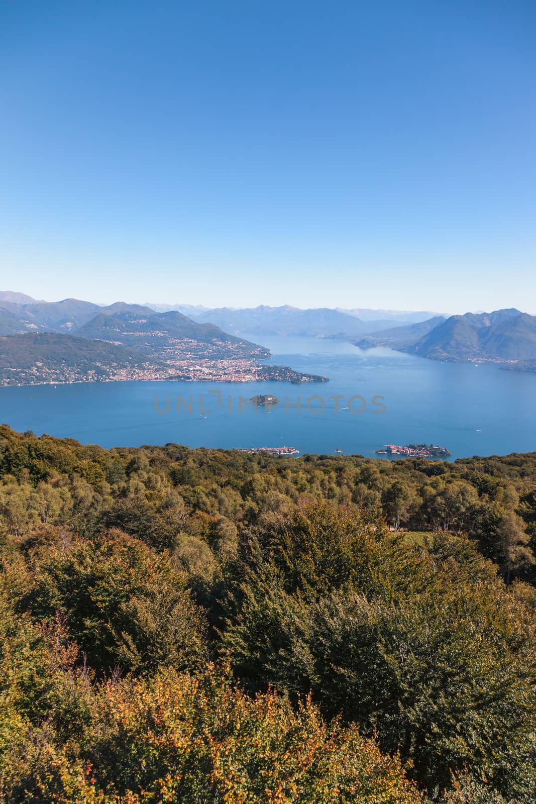 View of coastline of  Lago Maggiore, Italy