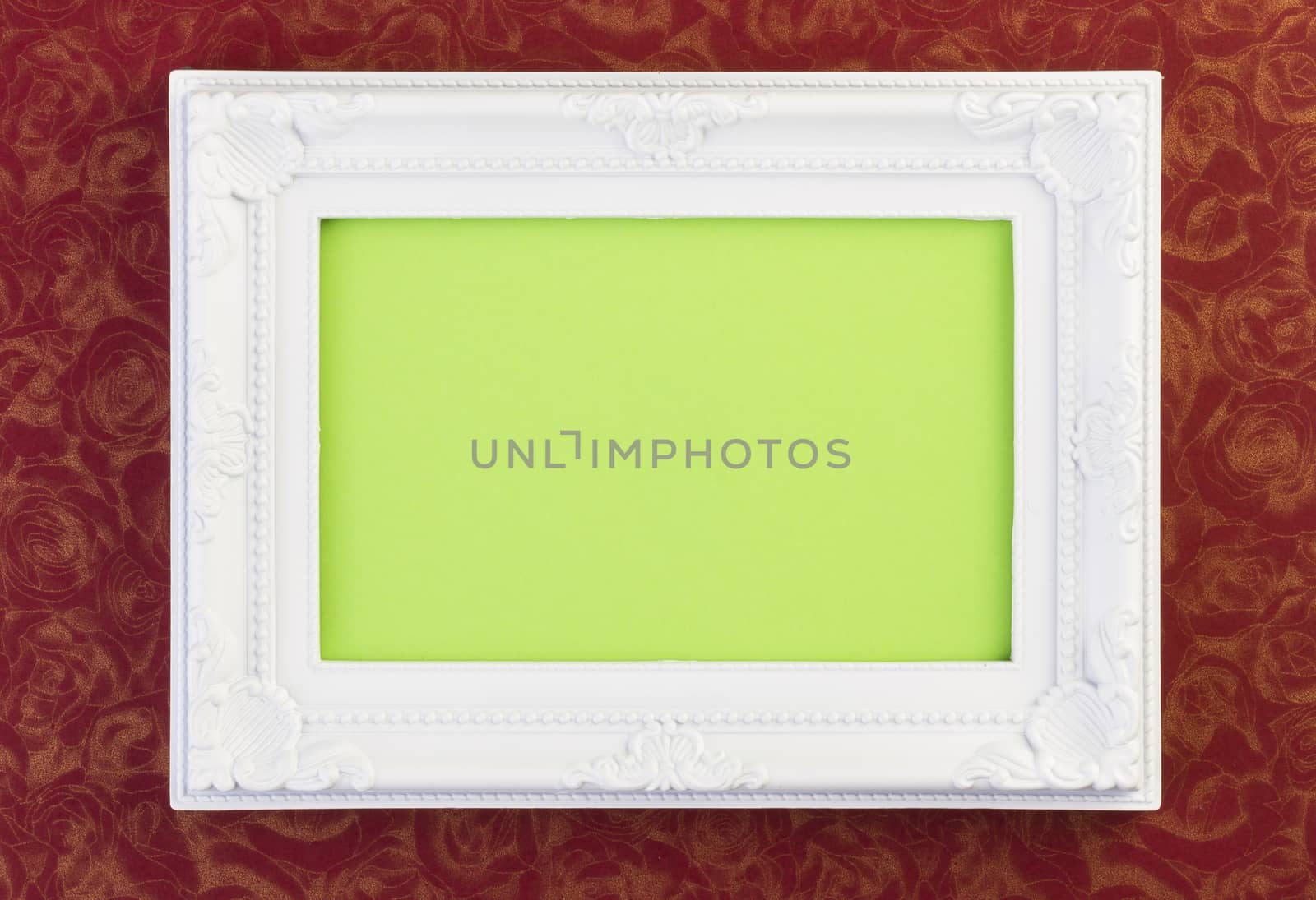 White Frame on dark red with green for your copy