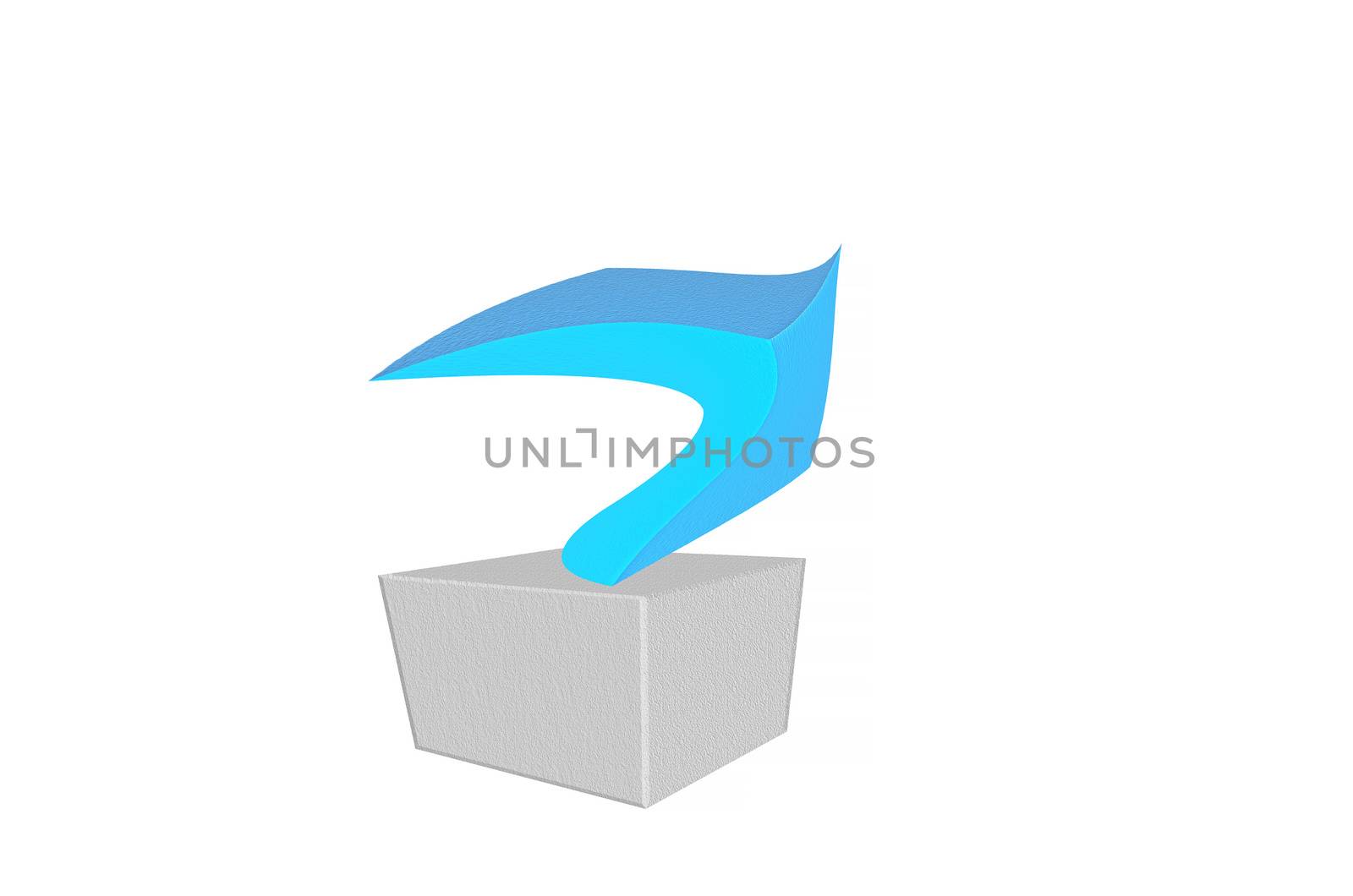 Pedestal with dice and the lucky number 7 against white background.