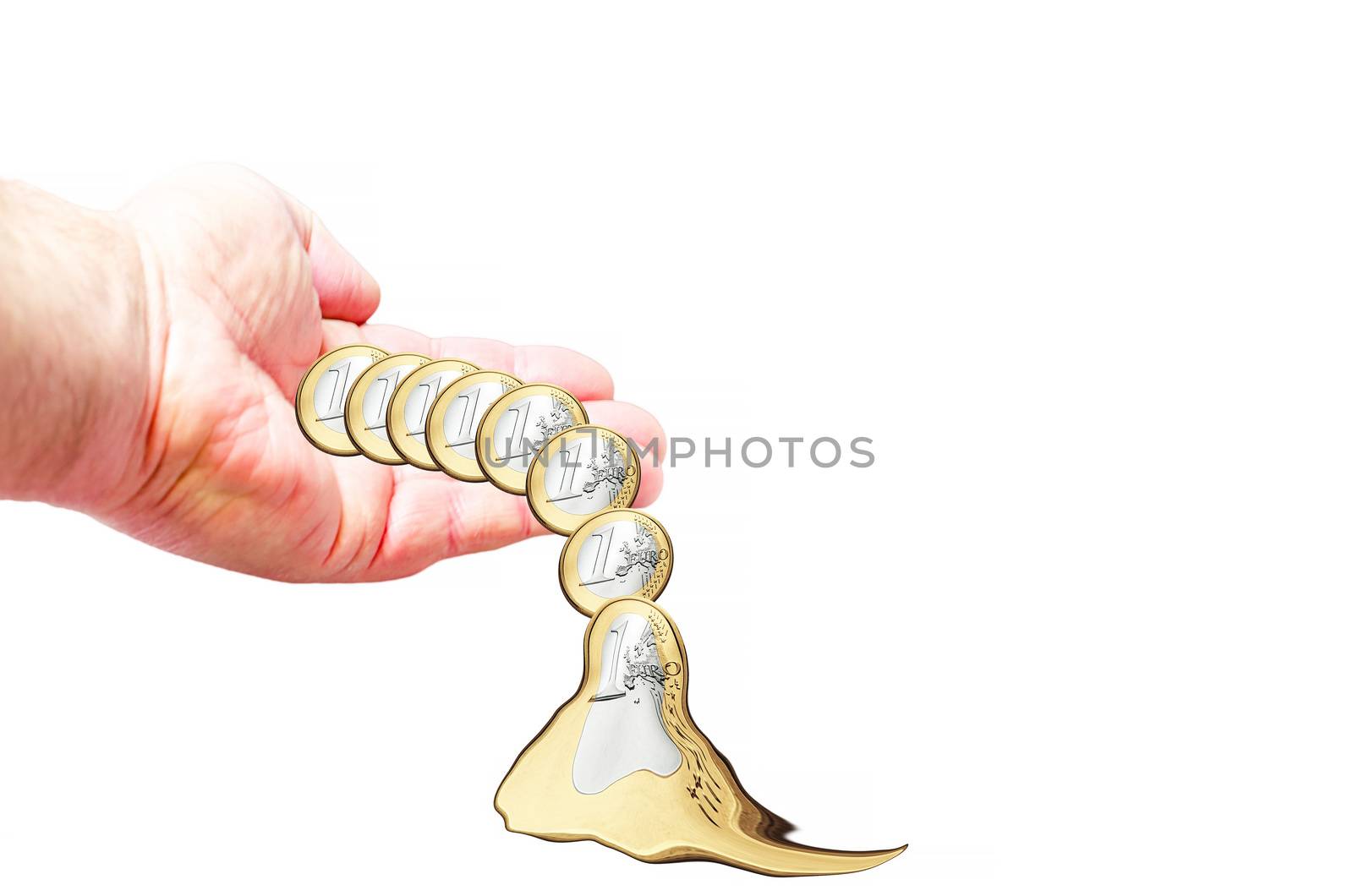 Euro coins falling from his hand, Photo Illustration, loss of value.
