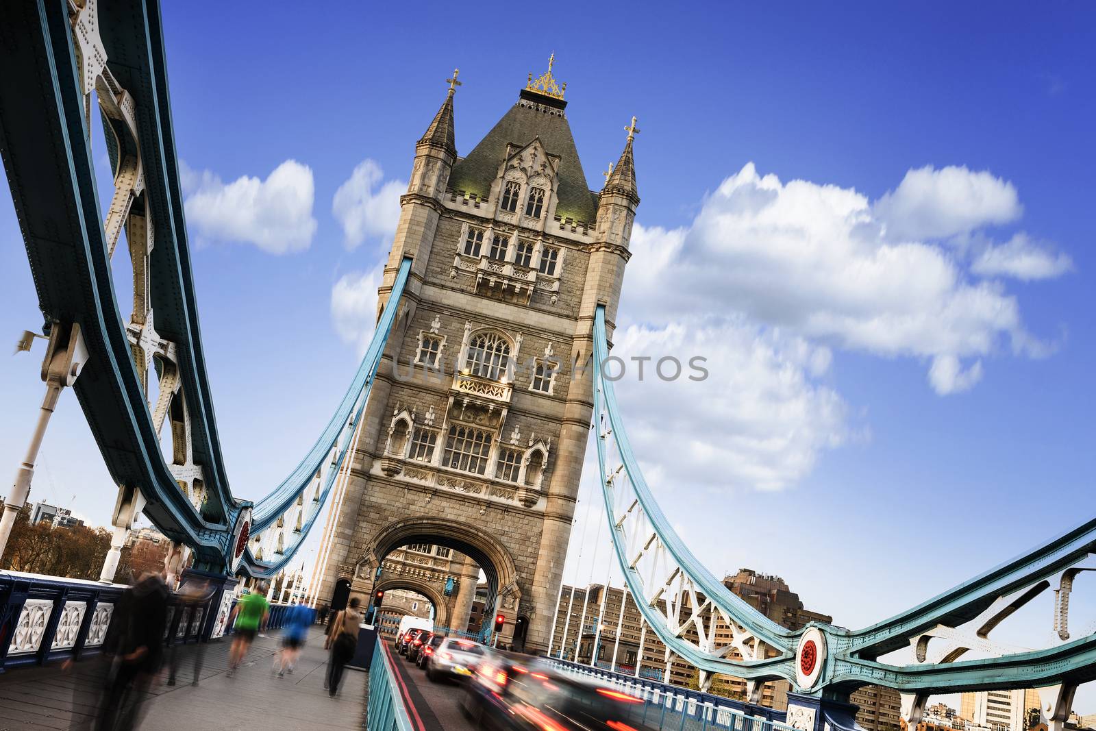 Famous Tower Bridge with traficgame, London, England