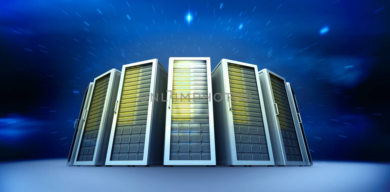 Server towers against stars twinkling in night sky