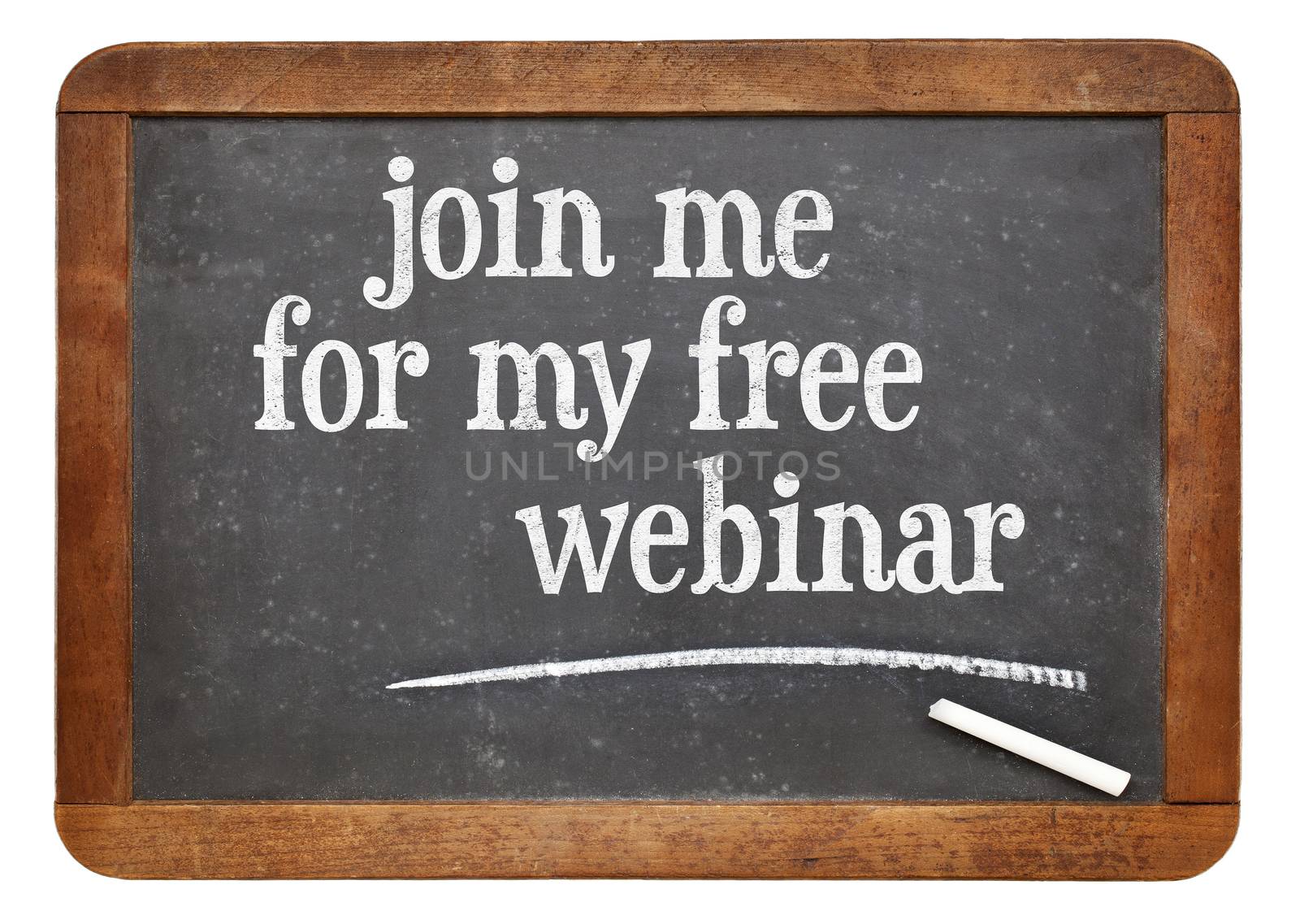 Join me for my free webinar - invitation on a vintage slate blackboard