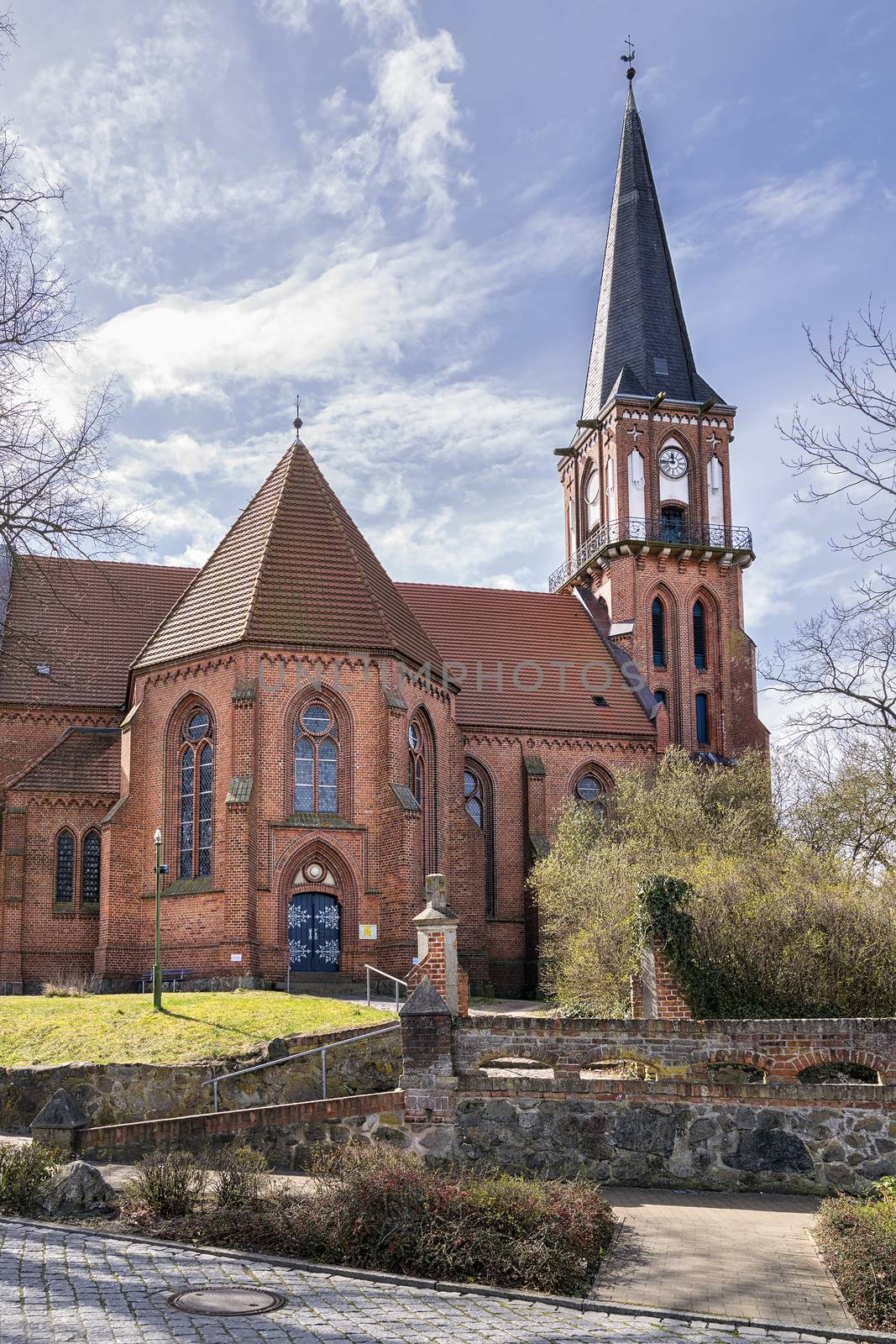 Picture of a typical church of red brick in Wustrow on the Baltic Sea, Germany