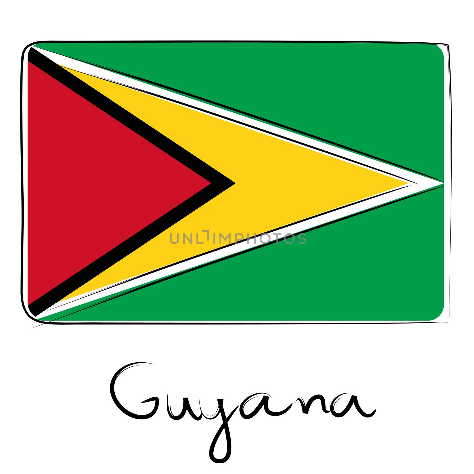 Guyana country flag doodle with title text isolated on white