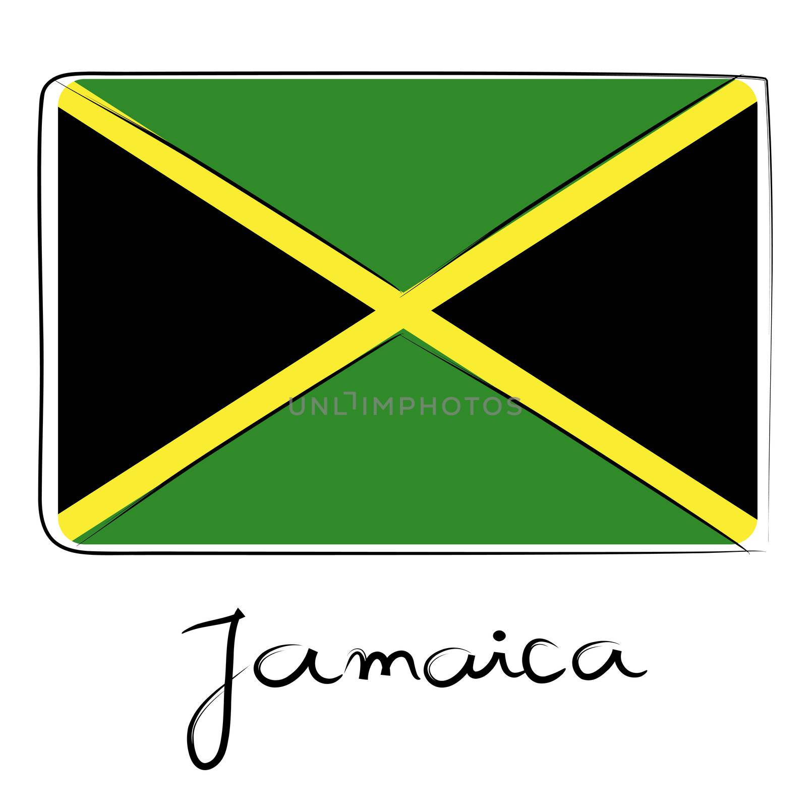 Jamaica country flag doodle with title text isolated on white