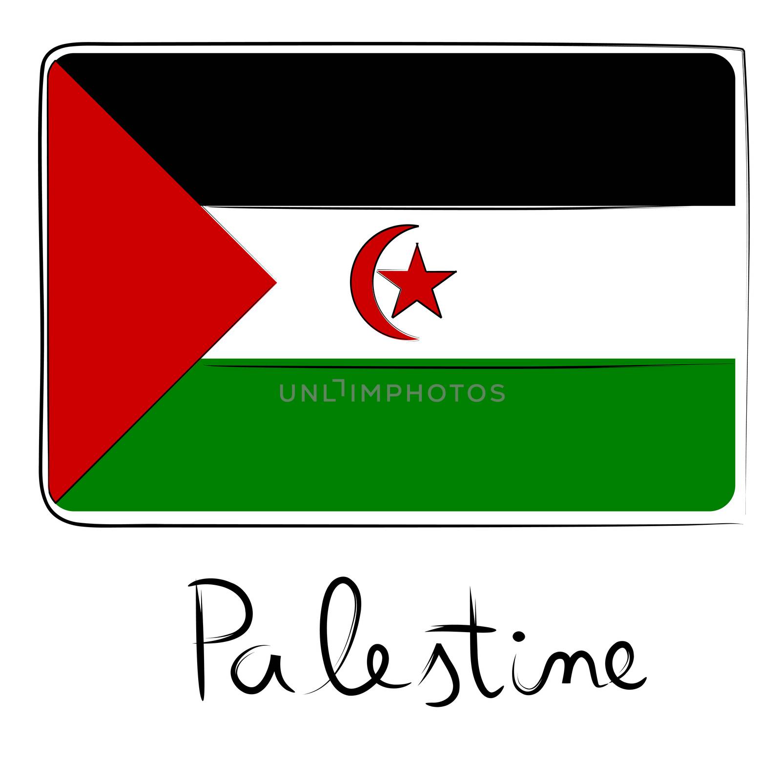 Palestine country flag doodle with title text isolated on white