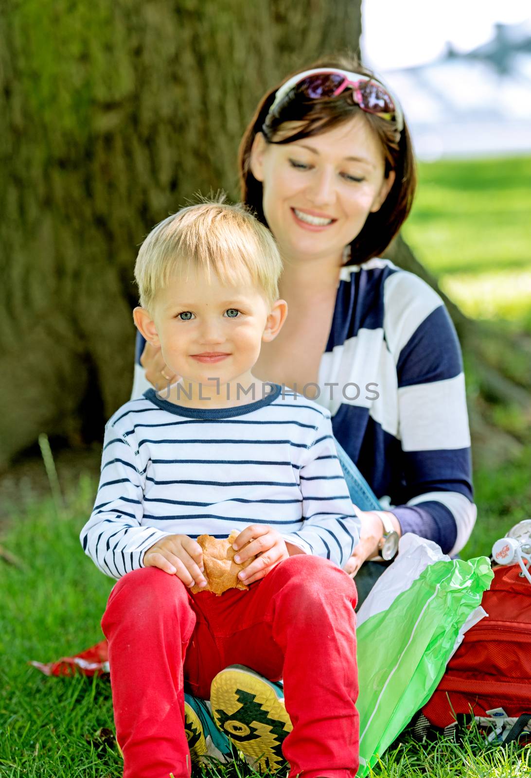 Lovely portrait of a mother and son outdoor