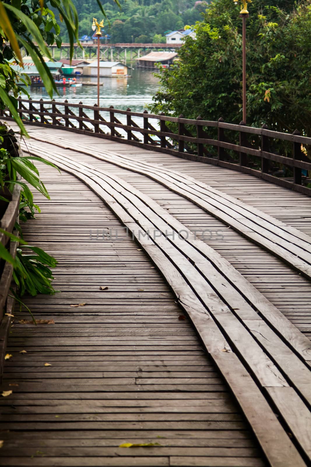 The old wooden bridge across the river