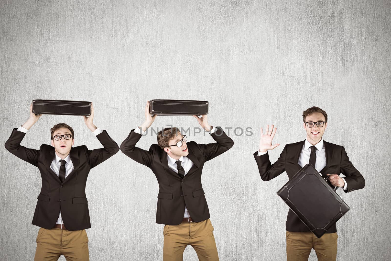 Nerdy businessman against white and grey background