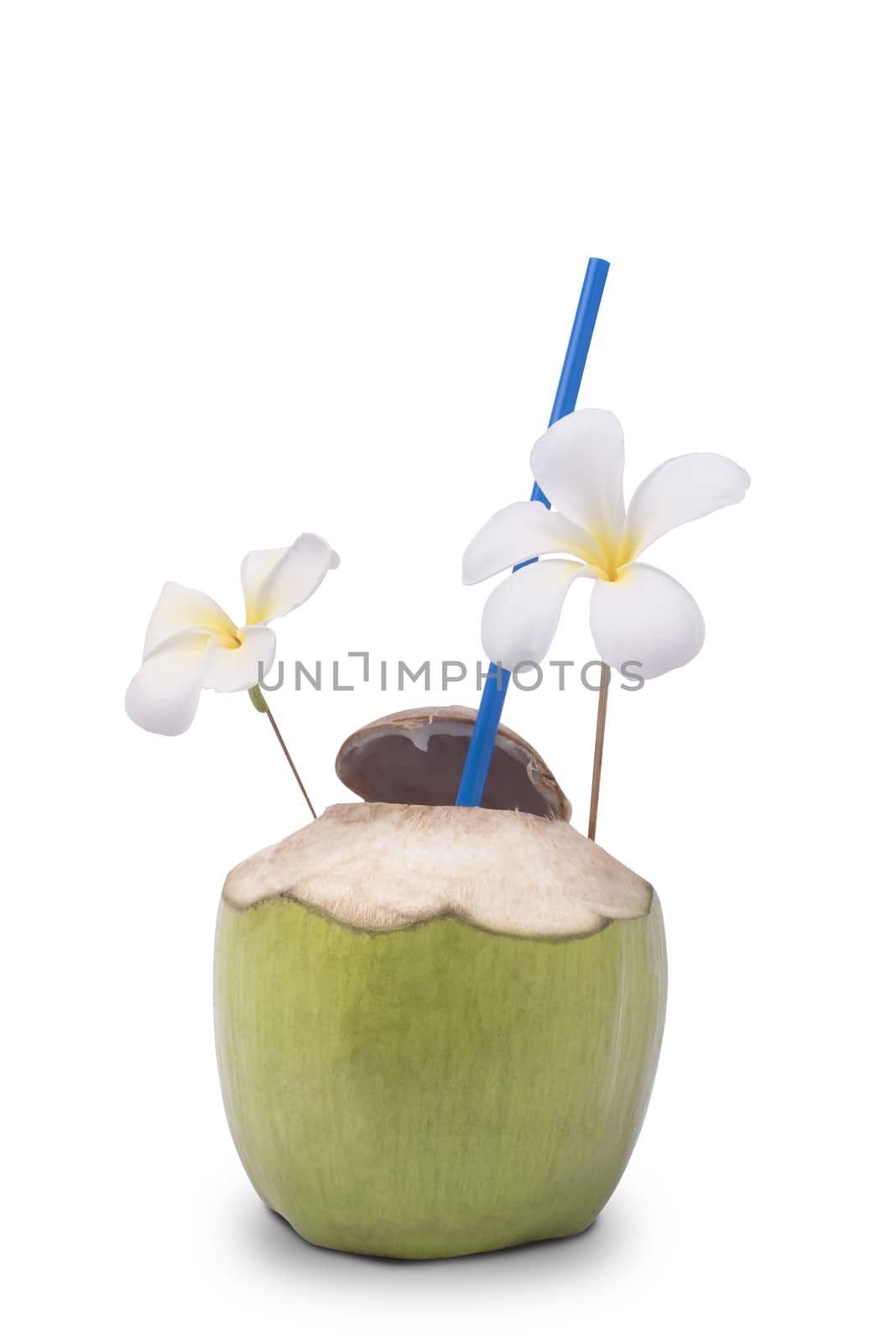 Fresh coconut water drink isolated on white background