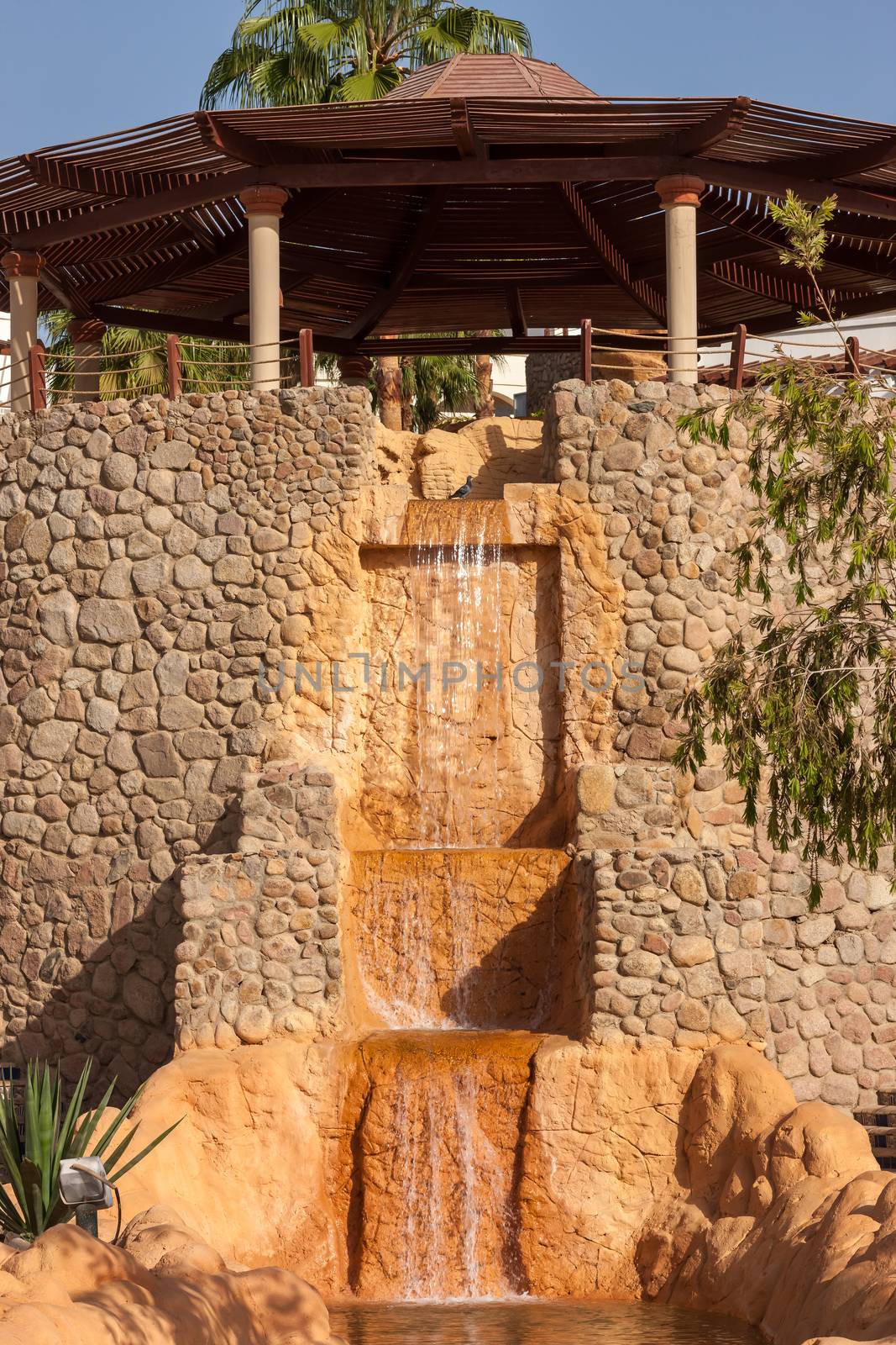  wooden gazebo with a waterfall, Egypt by master1305