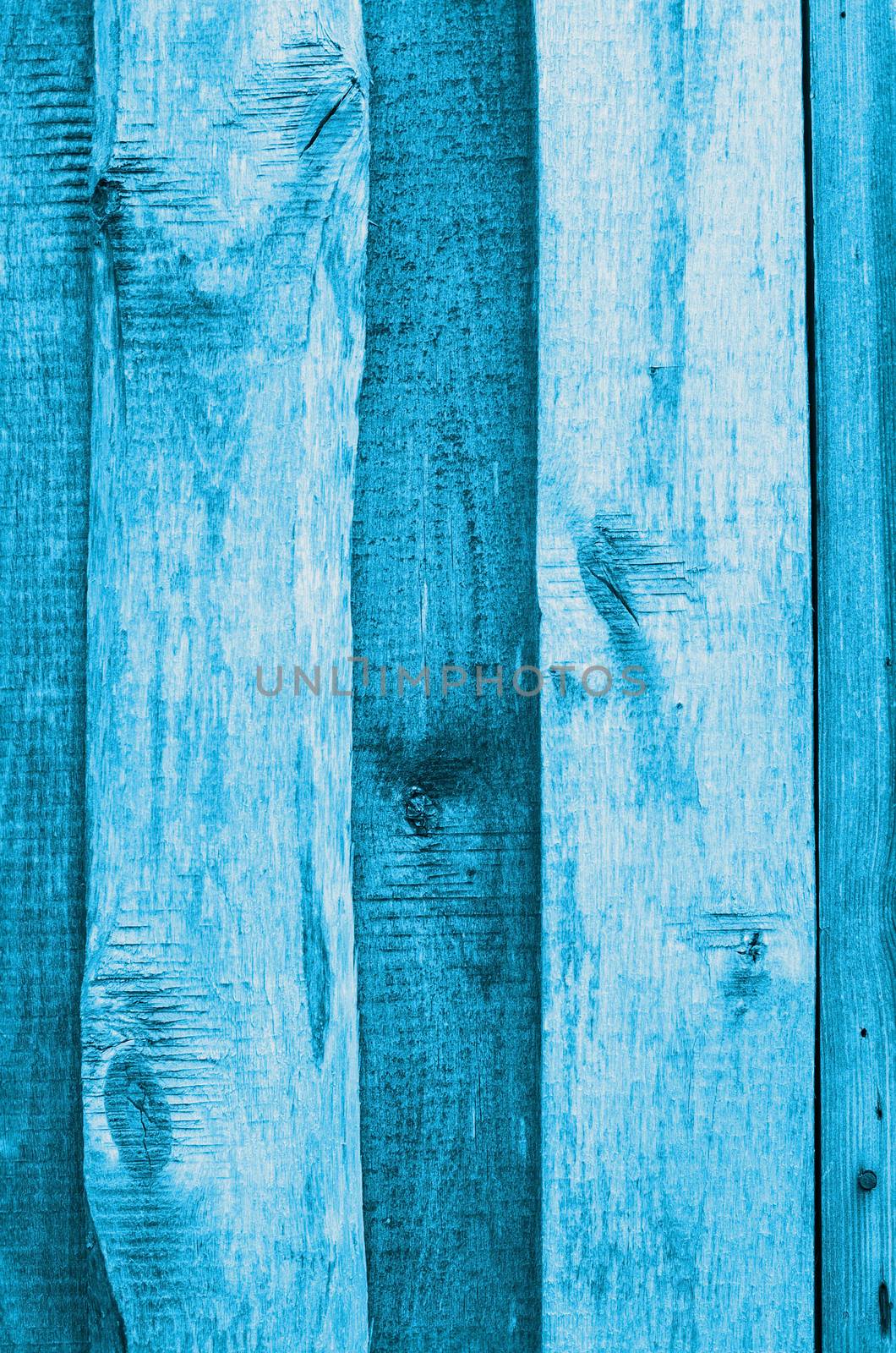 Background of Weathered Turquoise Plank Boards with Timber Knots closeup