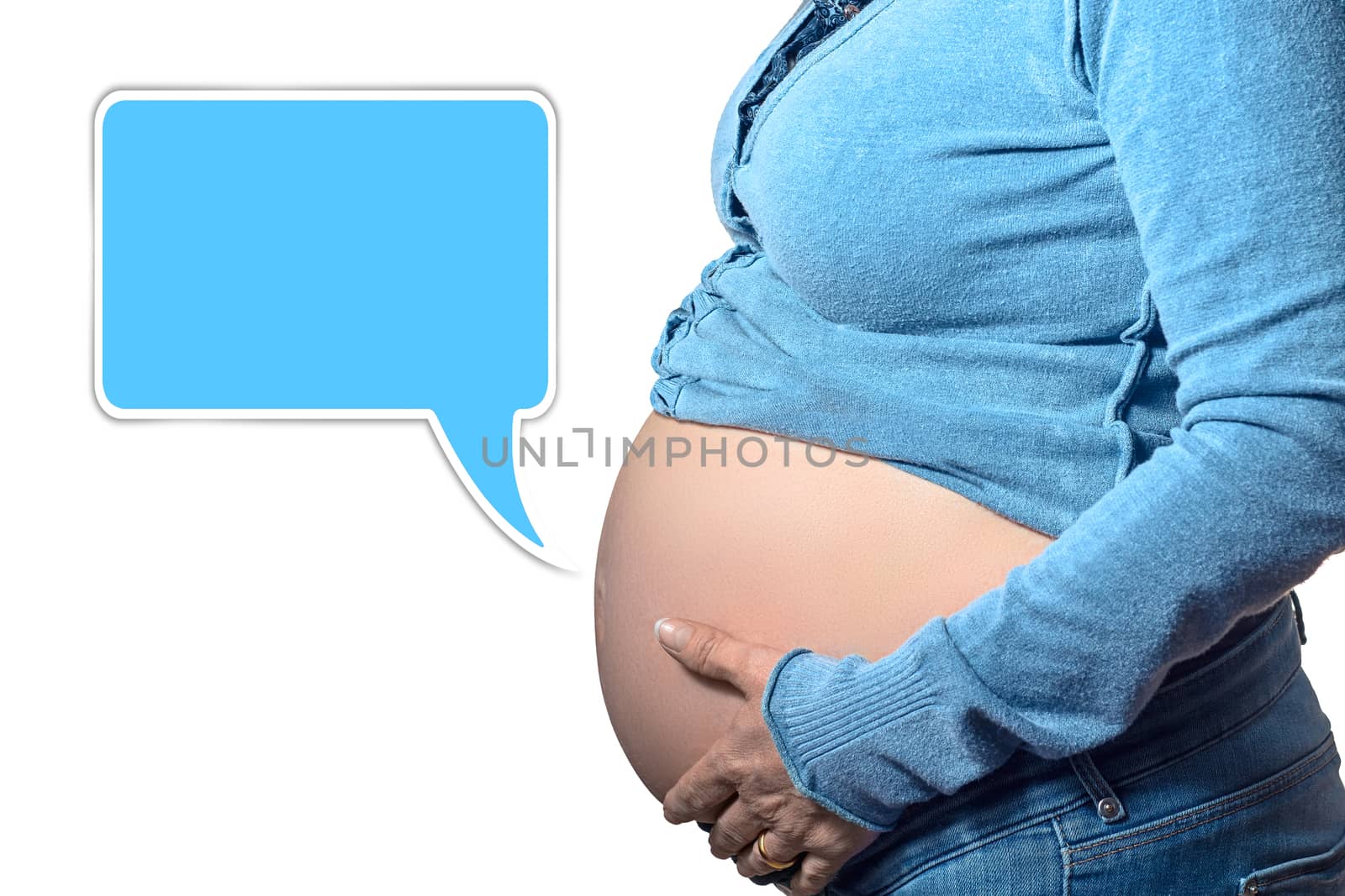 Pregnant woman of a boy with a cartoon