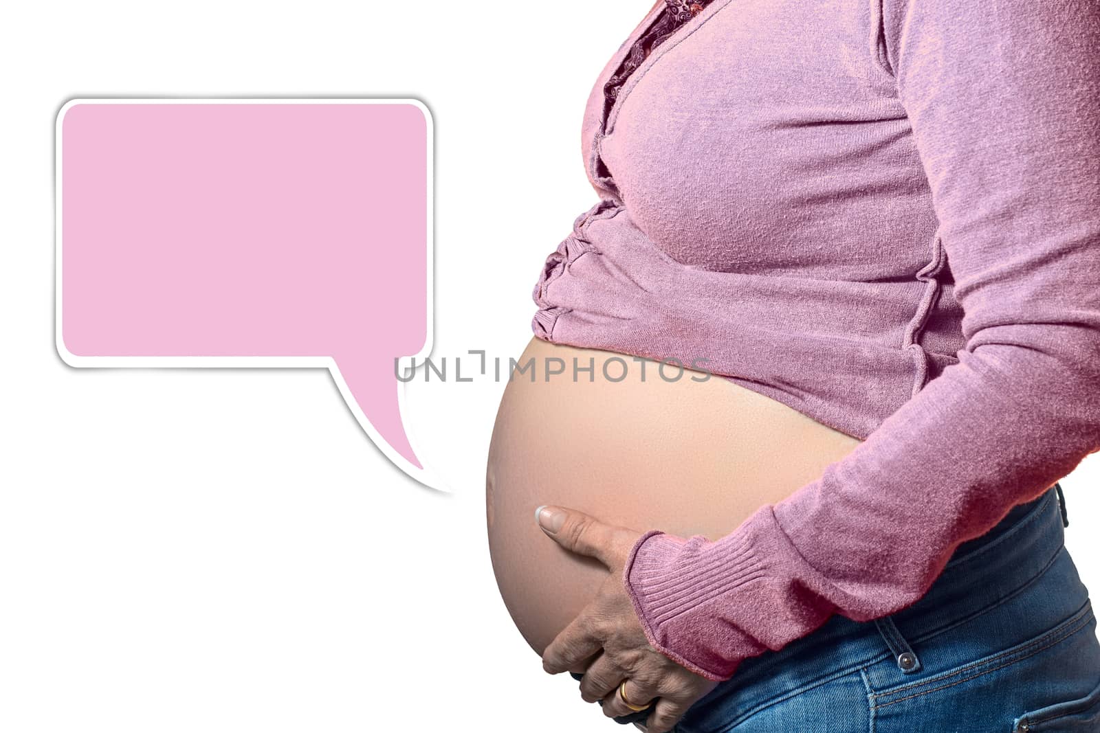 Pregnant woman of a girl with a cartoon