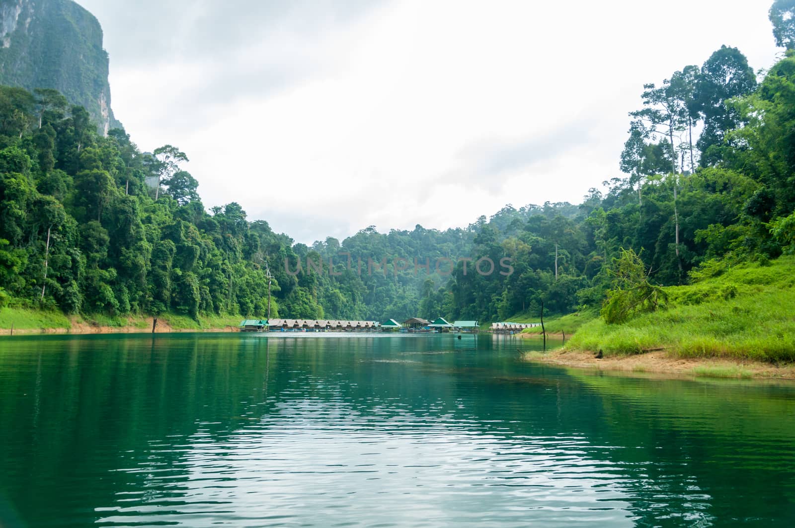 Landscape of lake and mountains among scenic natural beauty