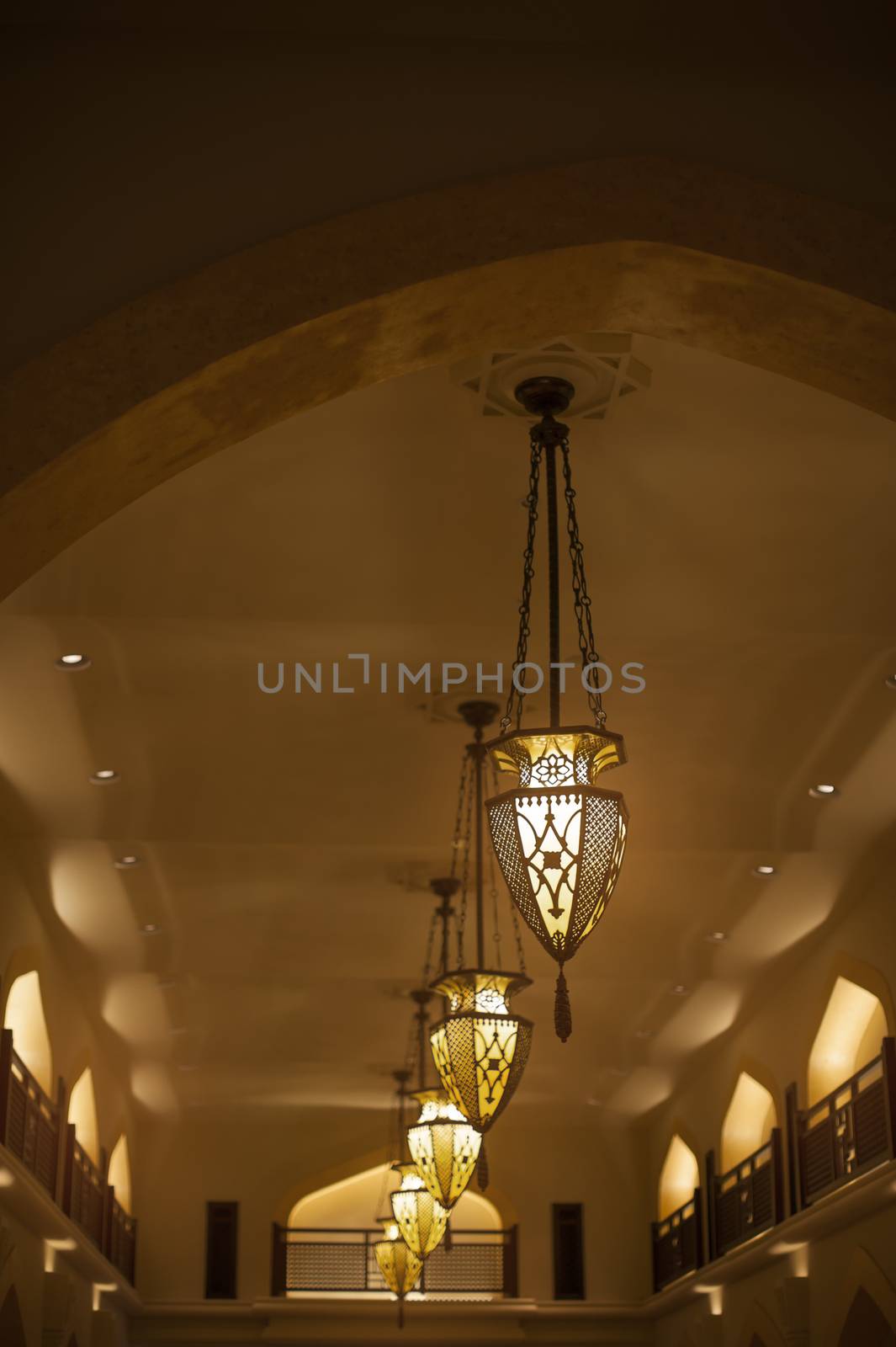 beautiful chandeliers in oriental style in the Egyptian hotel.