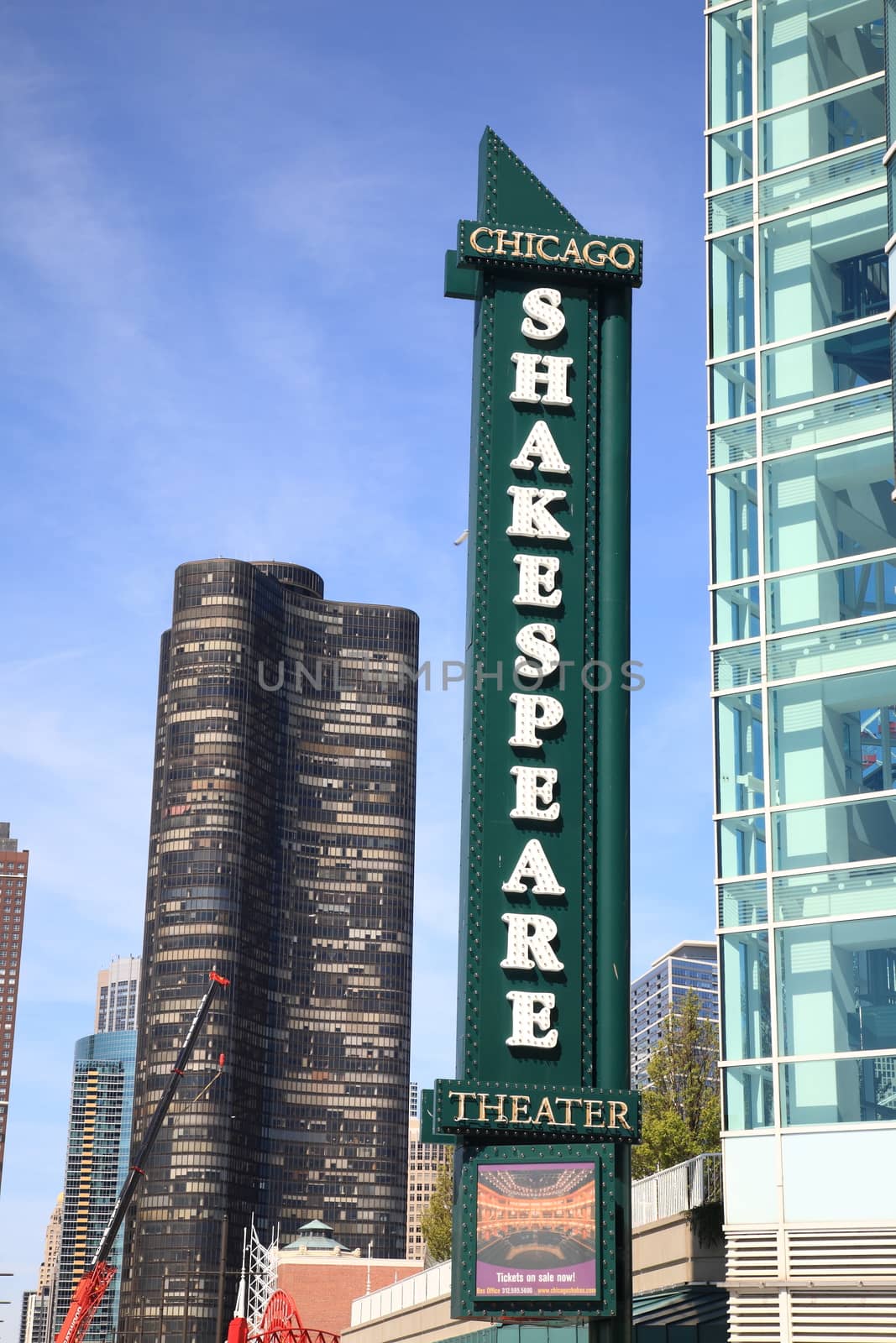 Famous marquee of the Shakespeare Theater in downtown Chicago, Illinois.
