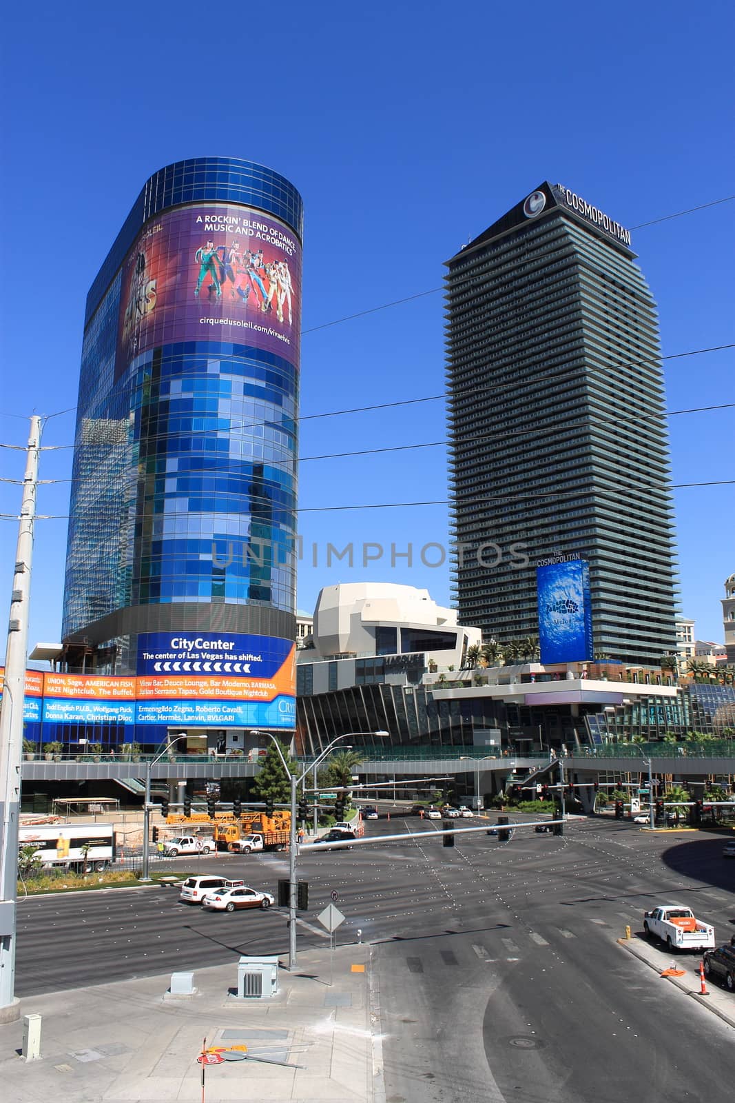 The famous Strip featuring the Cosmopolitan Hotel and Casino and City Center.