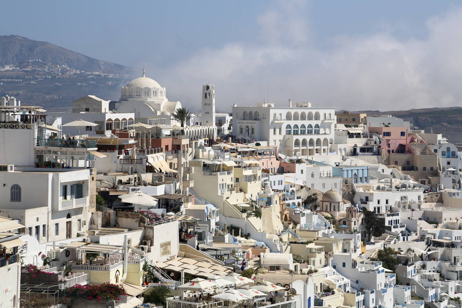 A view on the capital Fira of Santorini, Greece