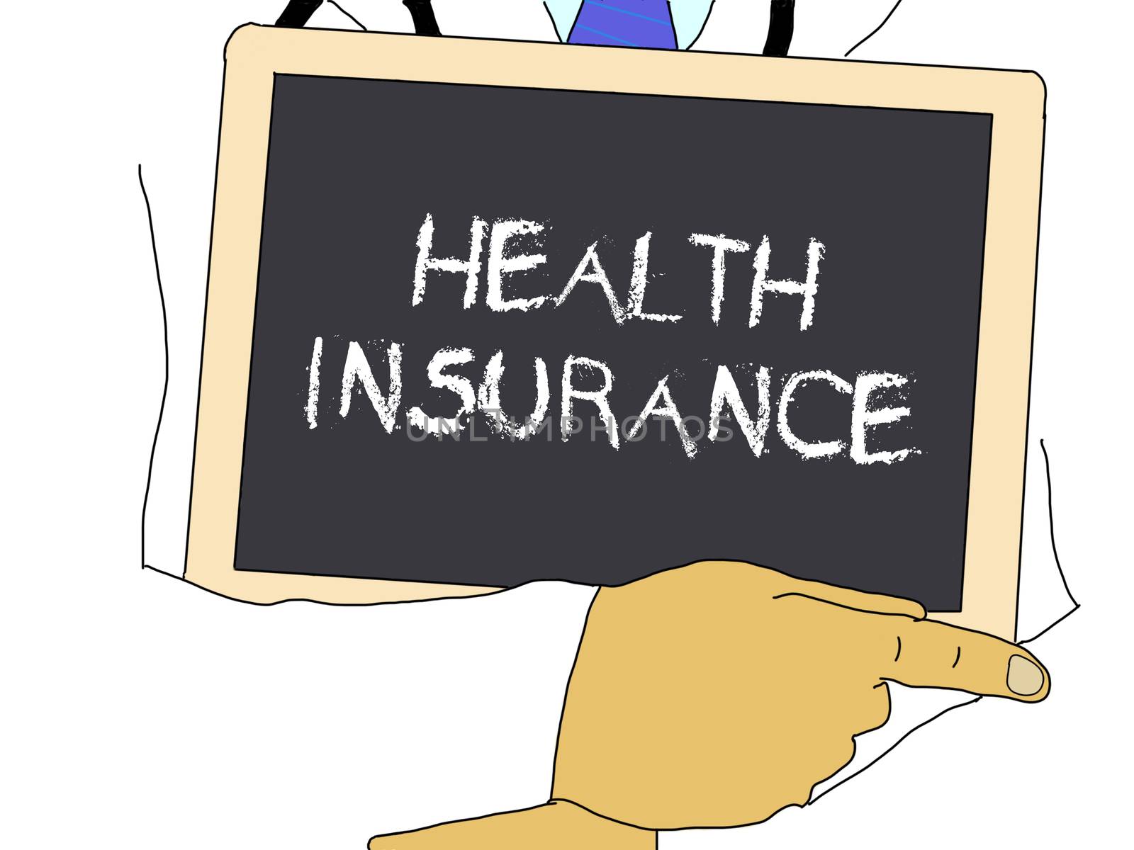 Illustration: Doctor shows information: Health insurance by gwolters