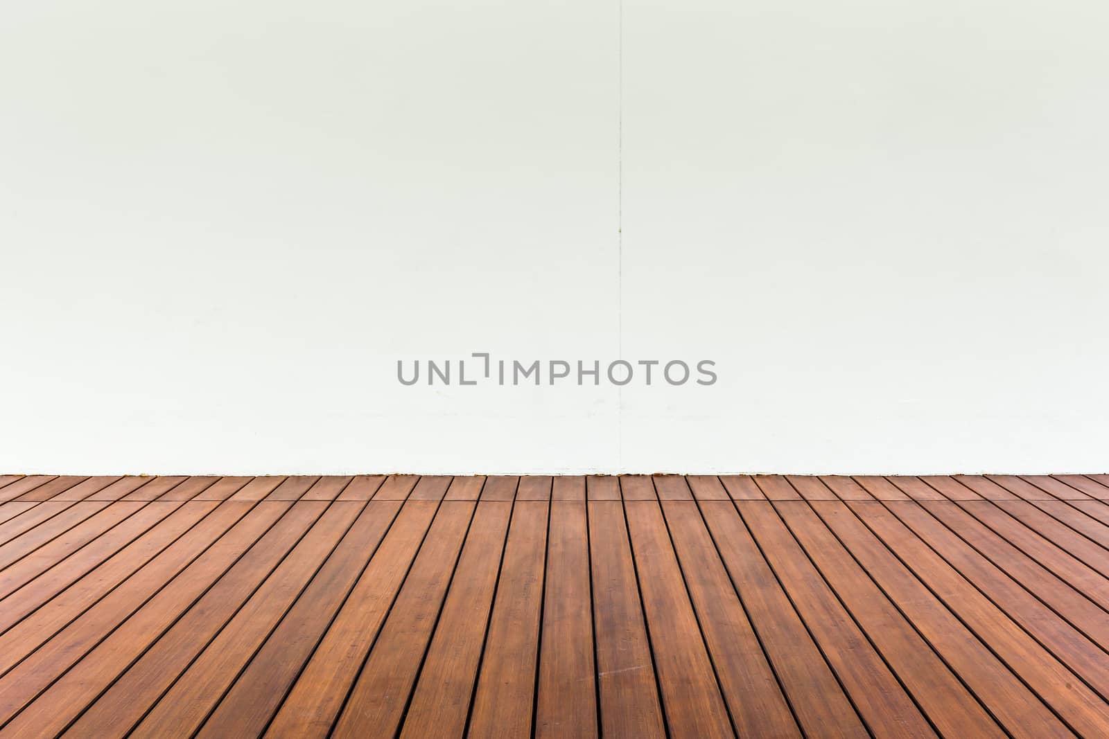 Wood plank floor and white wall, can use as vintage background by FrameAngel