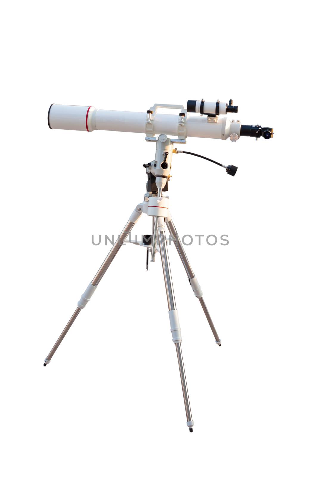 Telescope isolated on white background for search star universe, by FrameAngel