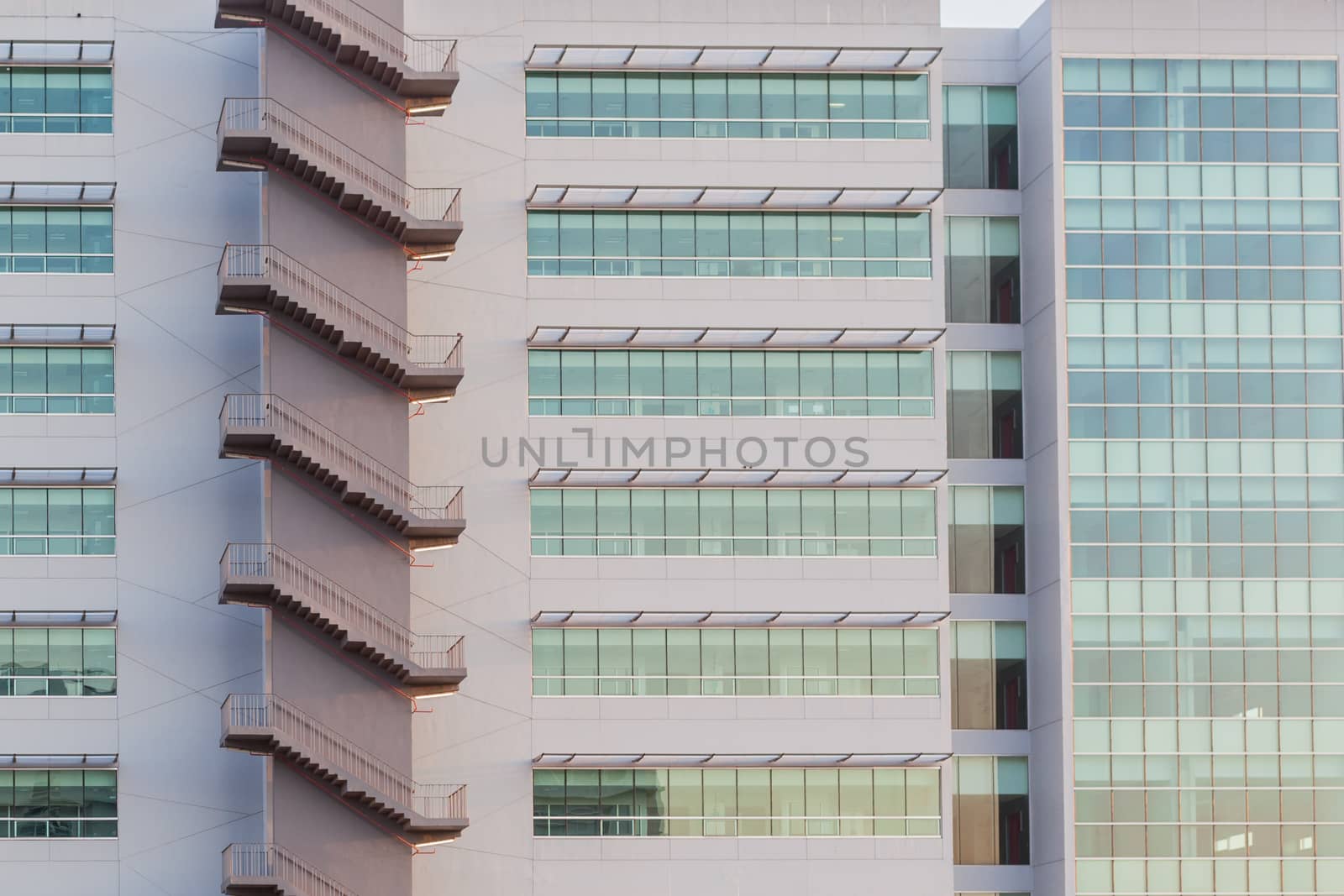 Stairway outside of modern business building for security and safety concept