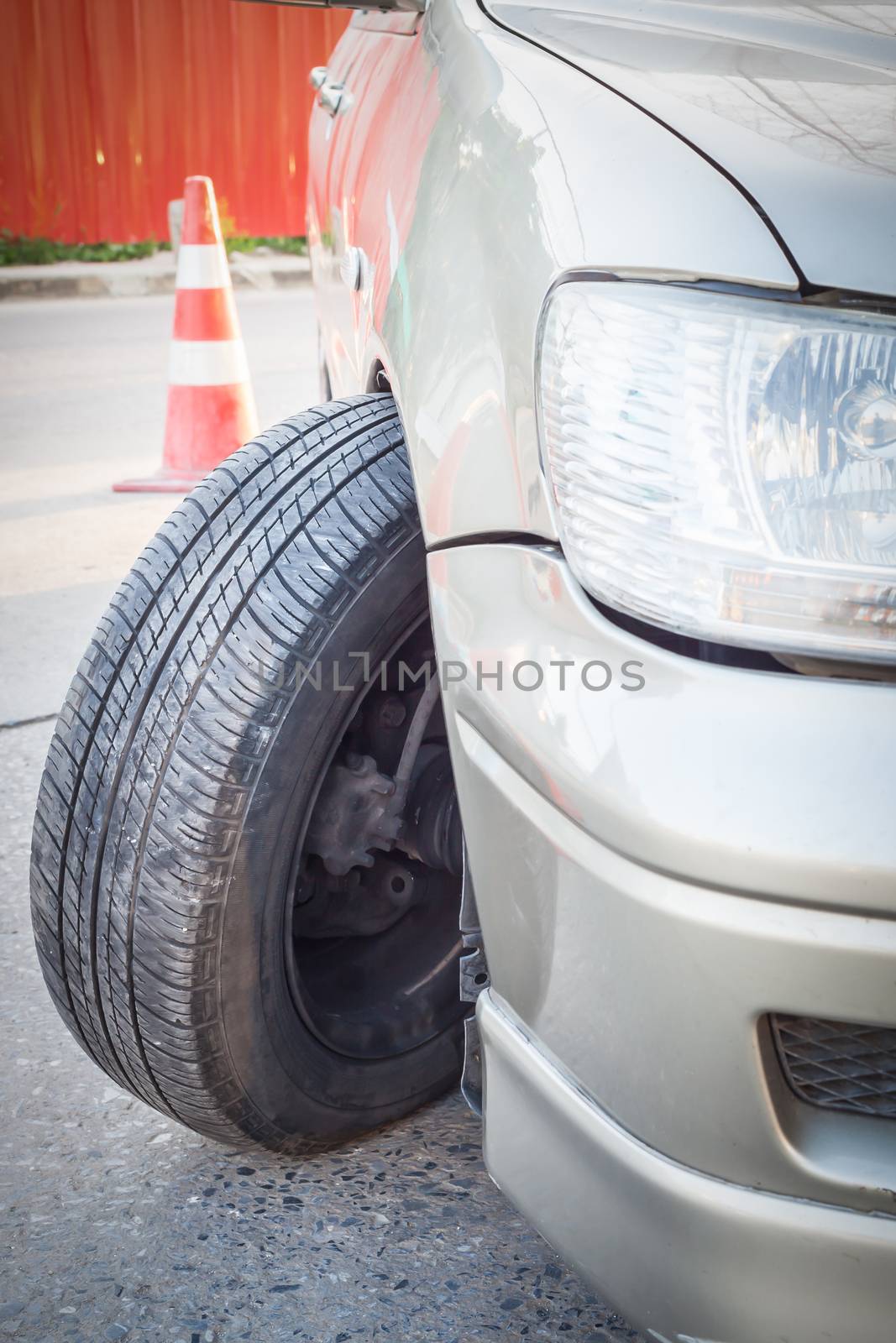 Car crash accident, impact to front wheel axle and bumper is bro by FrameAngel