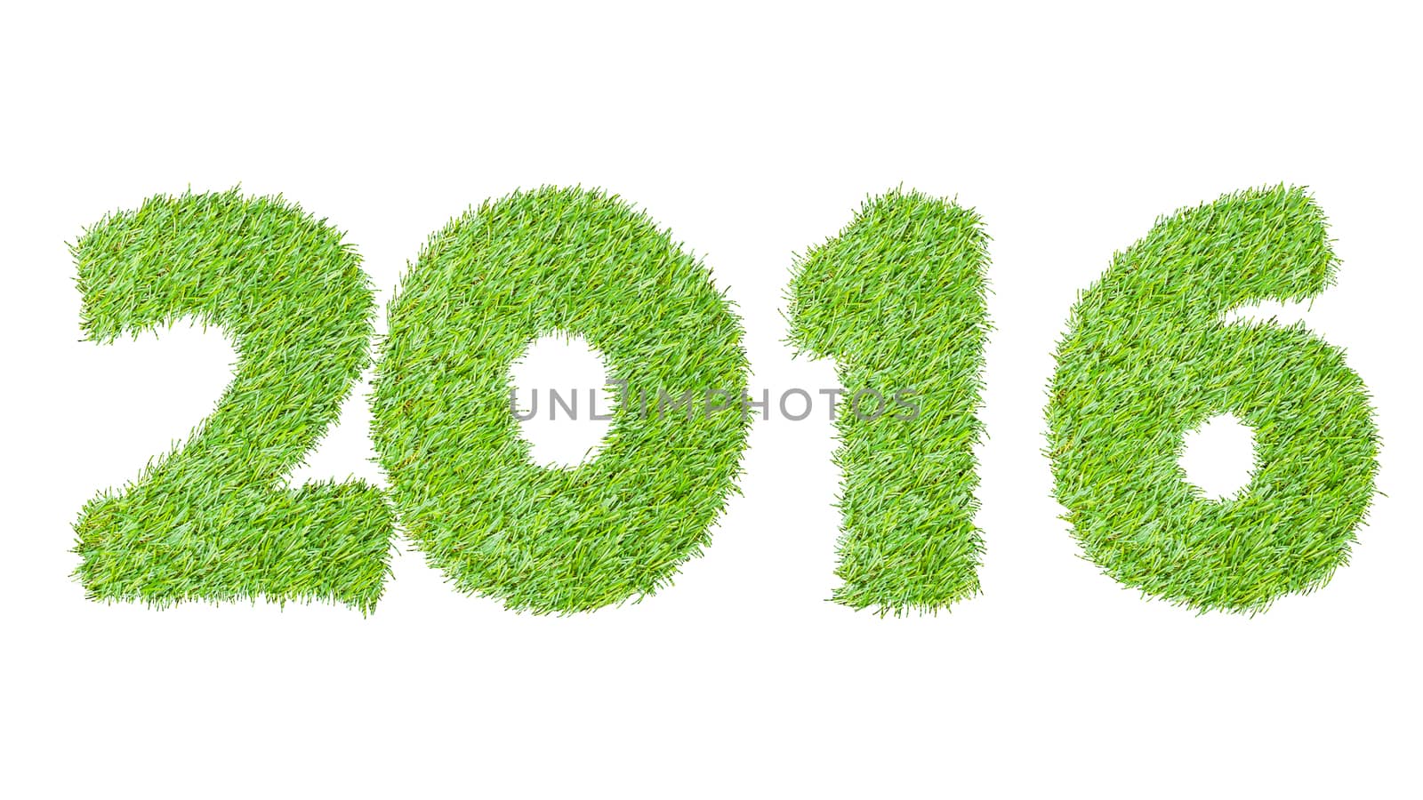 2016, New year made from the green grass, isolated on white can use as abstract background