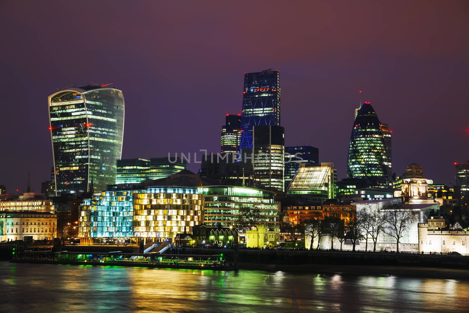 Financial district of the City of London in the night