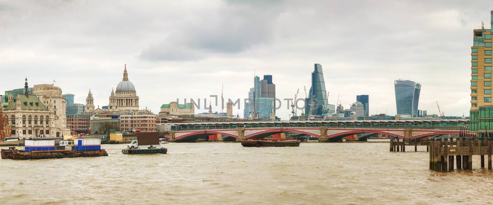 Panoramic overview of City of London with St Pauls Cathedral